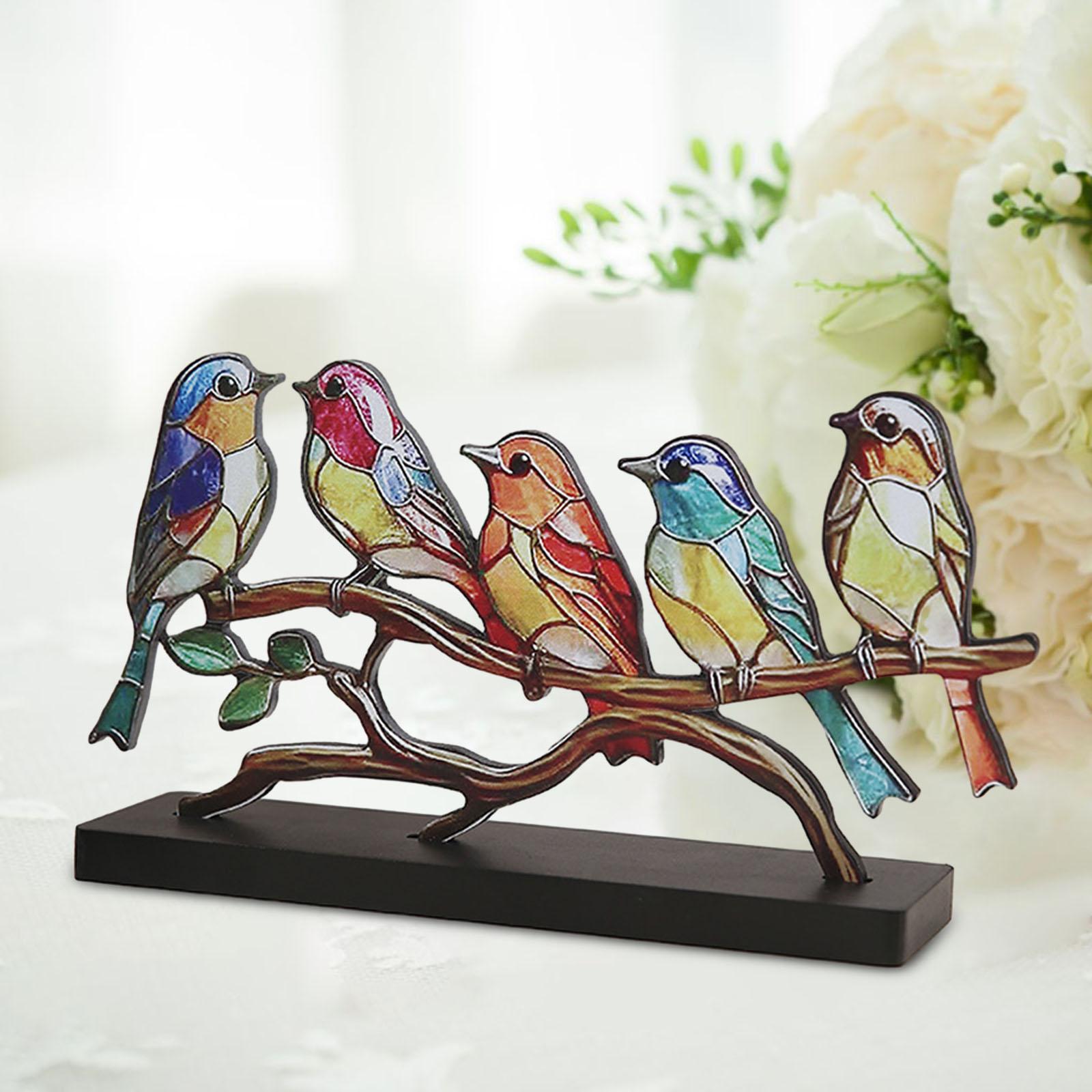 Birds on Branch Tabletop Ornament Bird Statue for Bedroom Entrance Fireplace 5 Birds