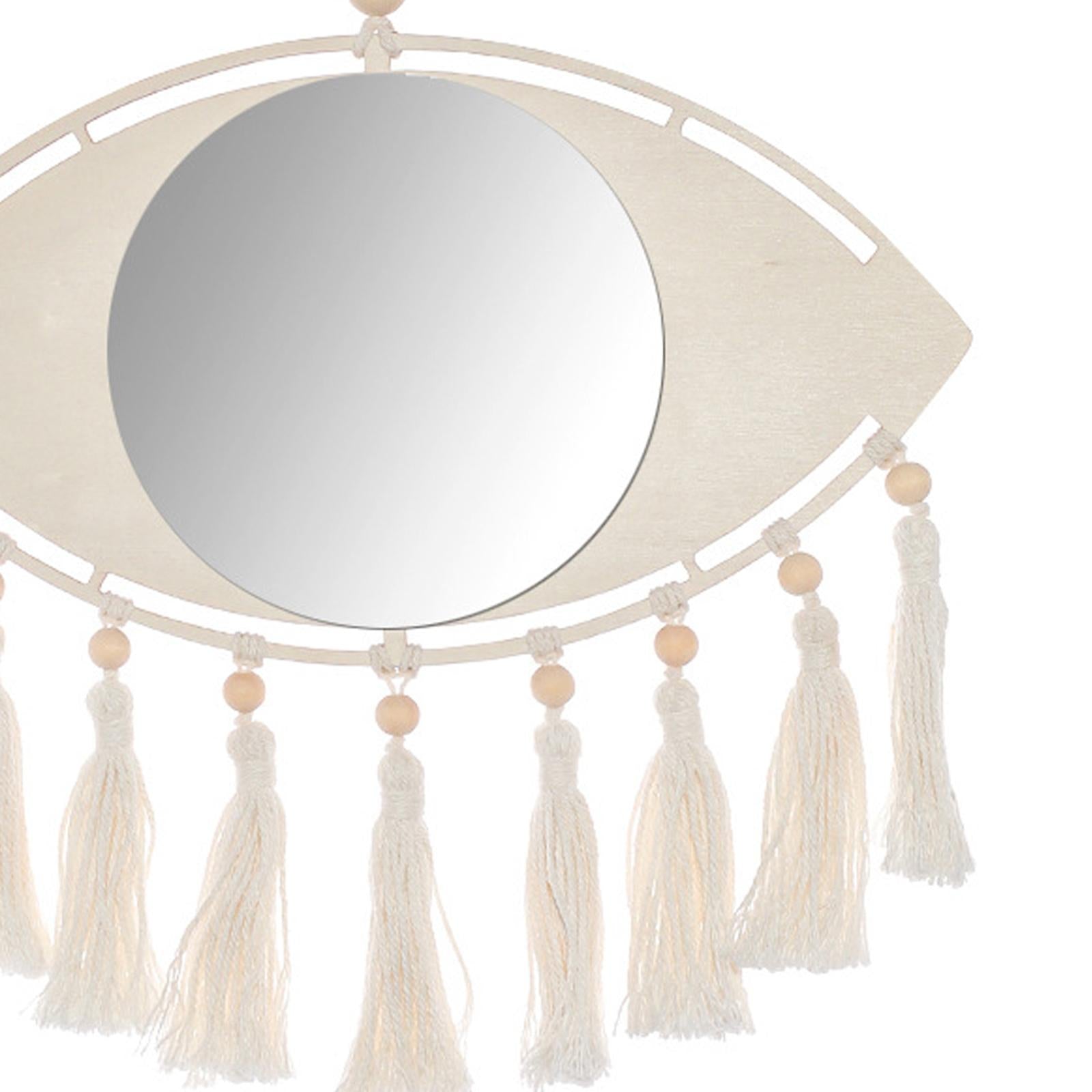 Macrame Mirror Macrame Fringe Decorative Mirror for Living Room Bedroom Dorm Round