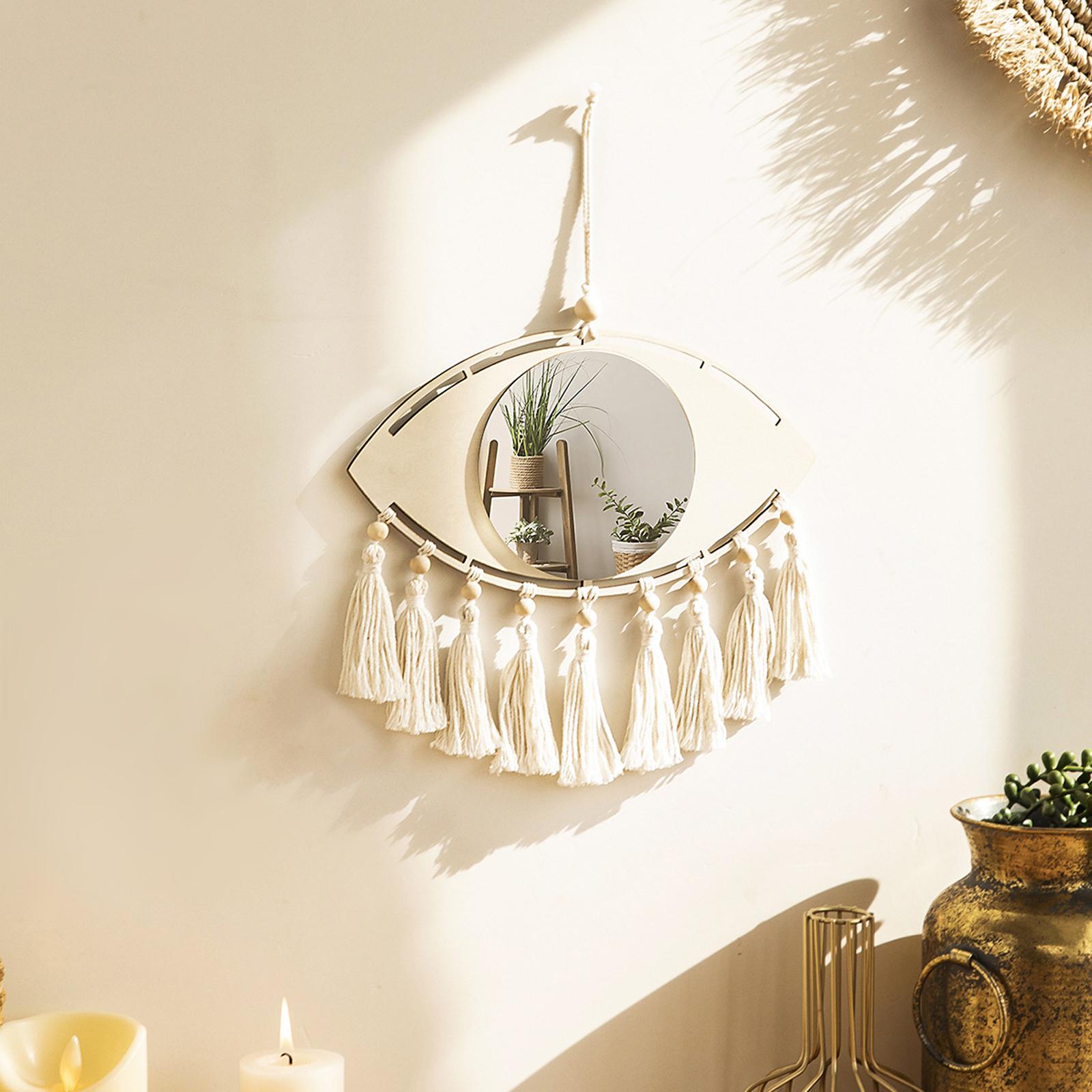 Macrame Mirror Macrame Fringe Decorative Mirror for Living Room Bedroom Dorm Round