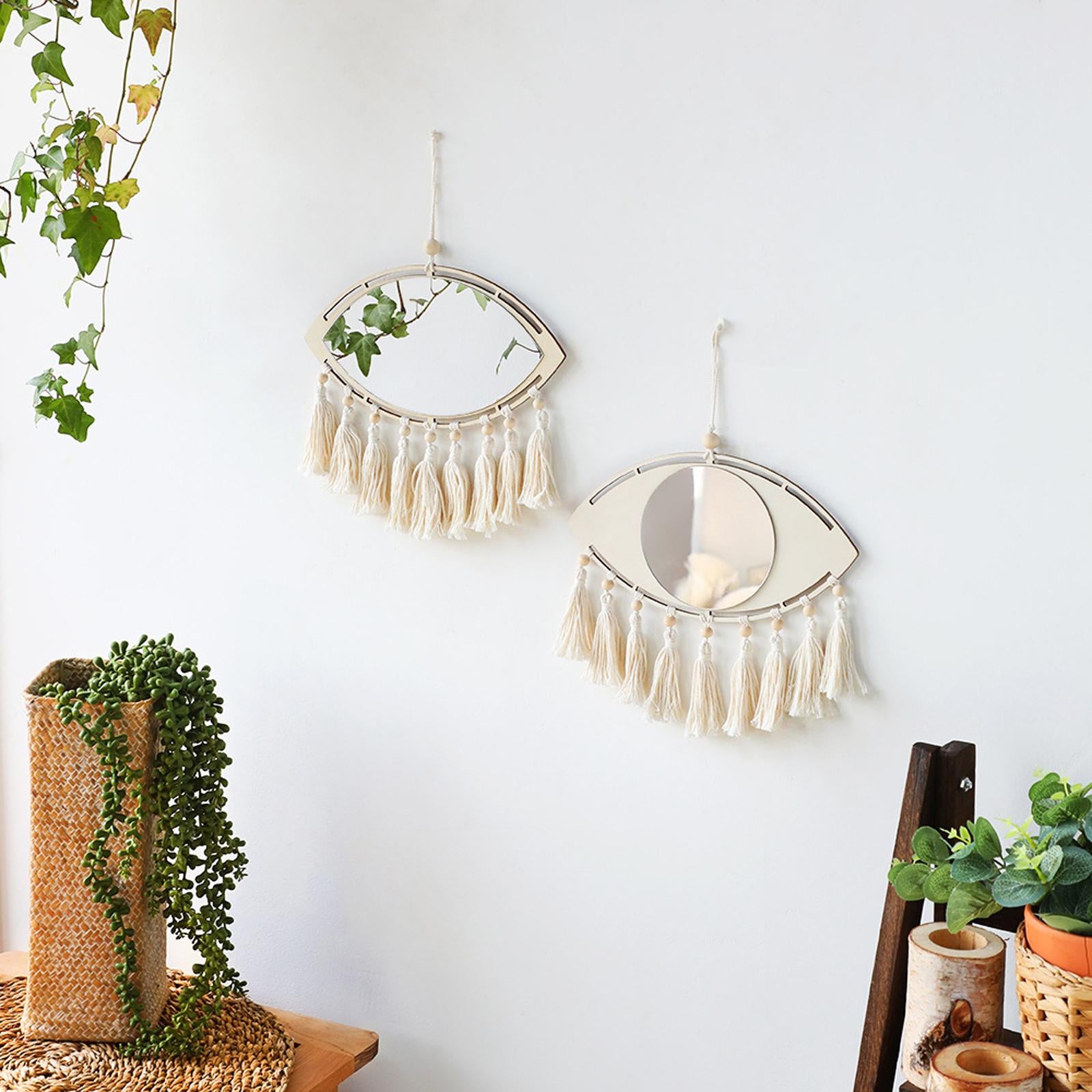 Macrame Mirror Macrame Fringe Decorative Mirror for Living Room Bedroom Dorm Round