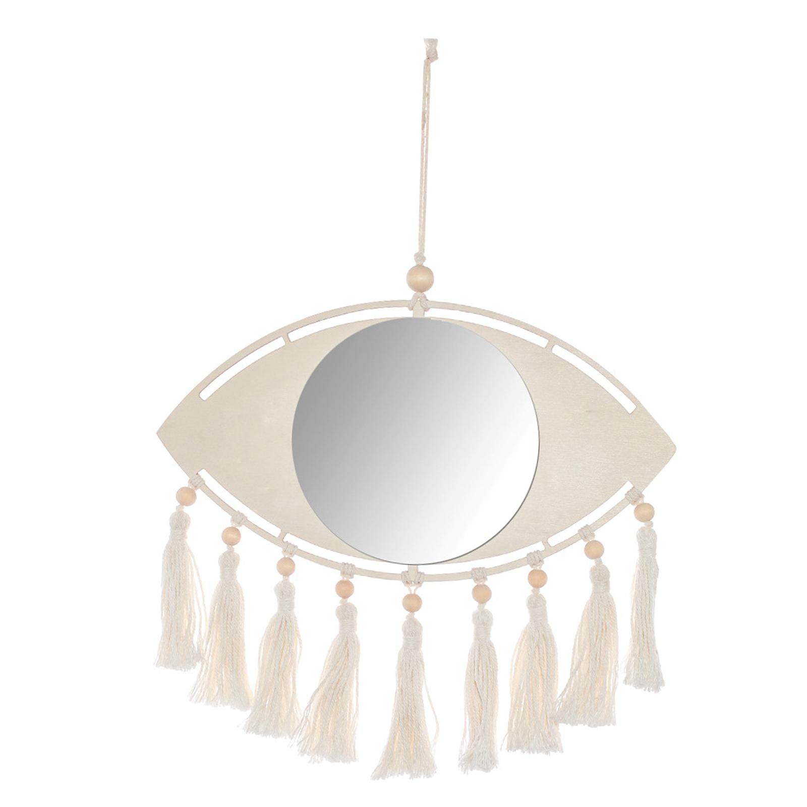 Macrame Mirror Macrame Fringe Decorative Mirror for Living Room Bedroom Dorm Round