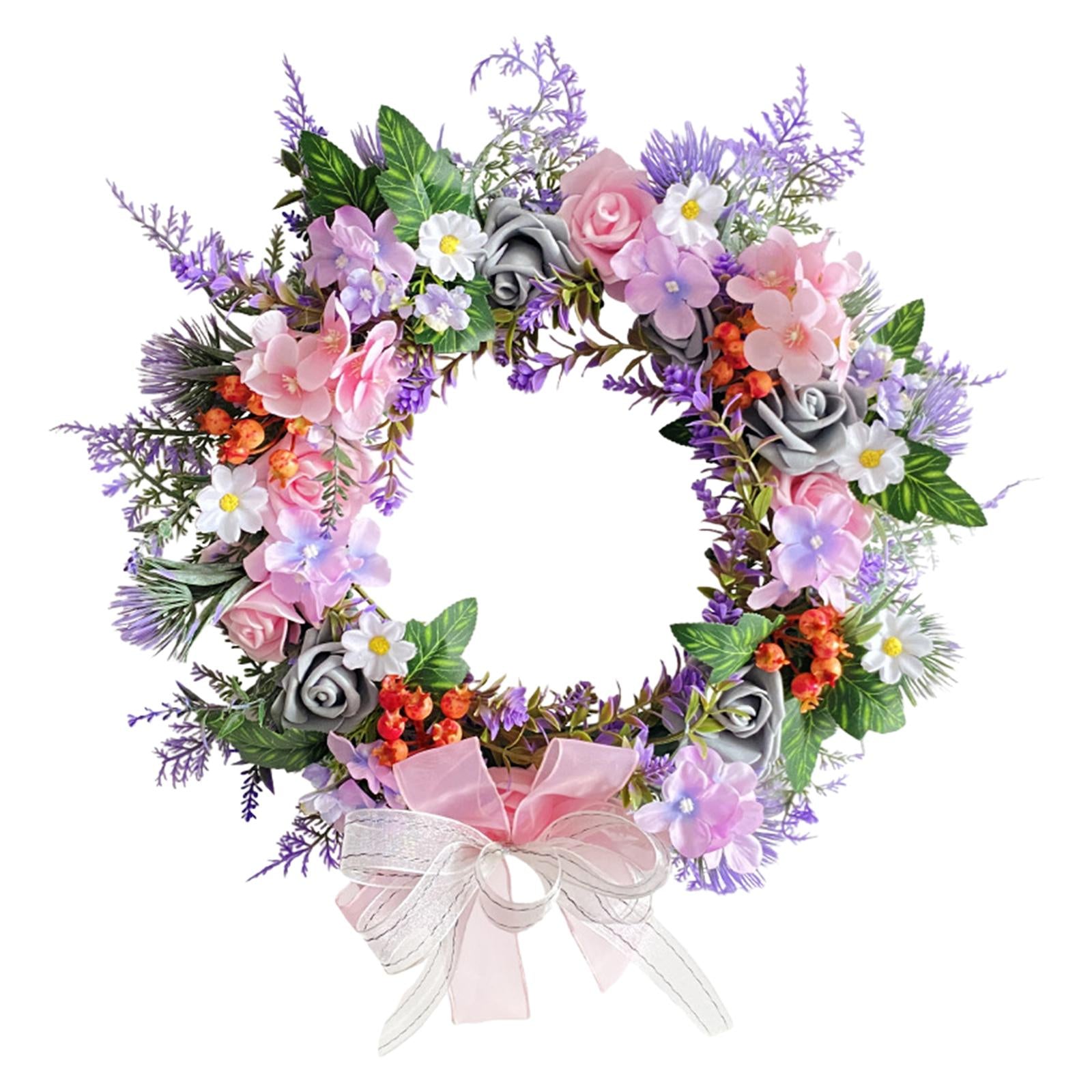 Artificial Green Leaves Wreath with Bowknot Wreath for Farmhouse Office Wall
