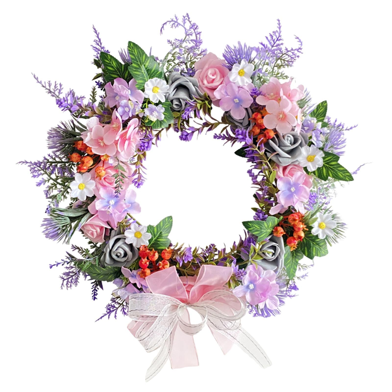 Artificial Green Leaves Wreath with Bowknot Wreath for Farmhouse Office Wall