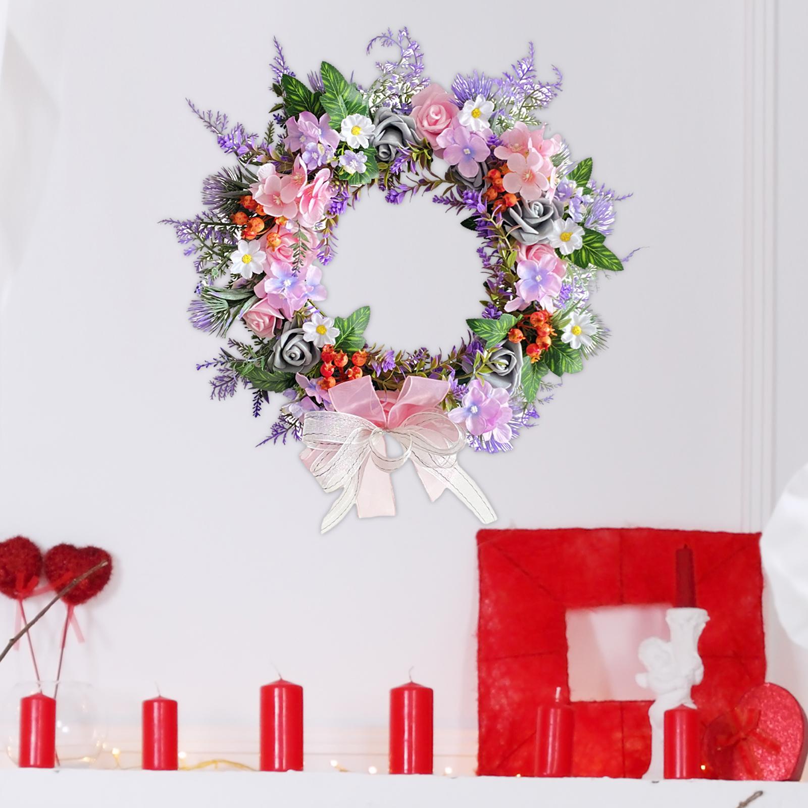 Artificial Green Leaves Wreath with Bowknot Wreath for Farmhouse Office Wall