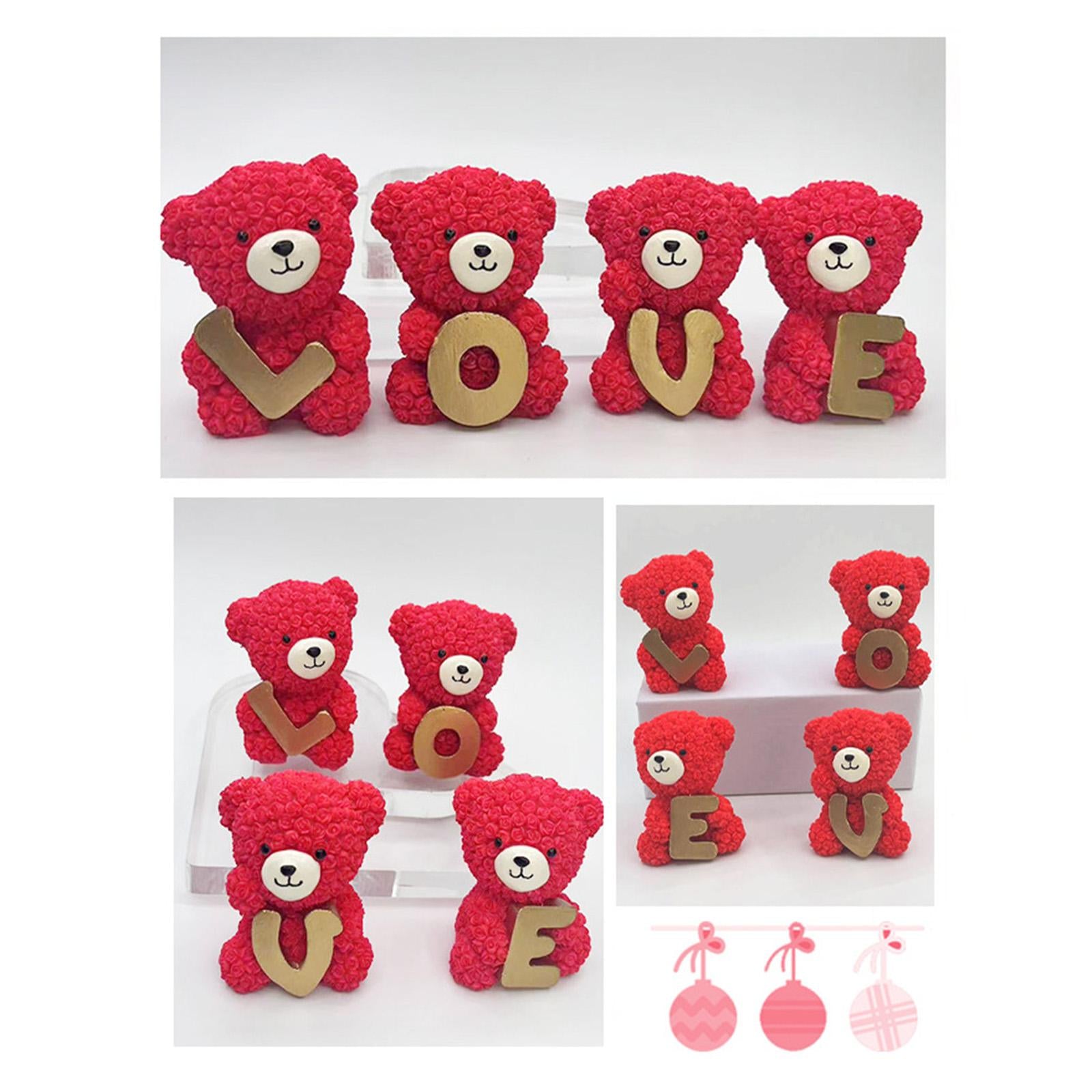 4 Pieces Rose Bear Love Ornament Rose Flower Bear for Anniversary Wife Girls