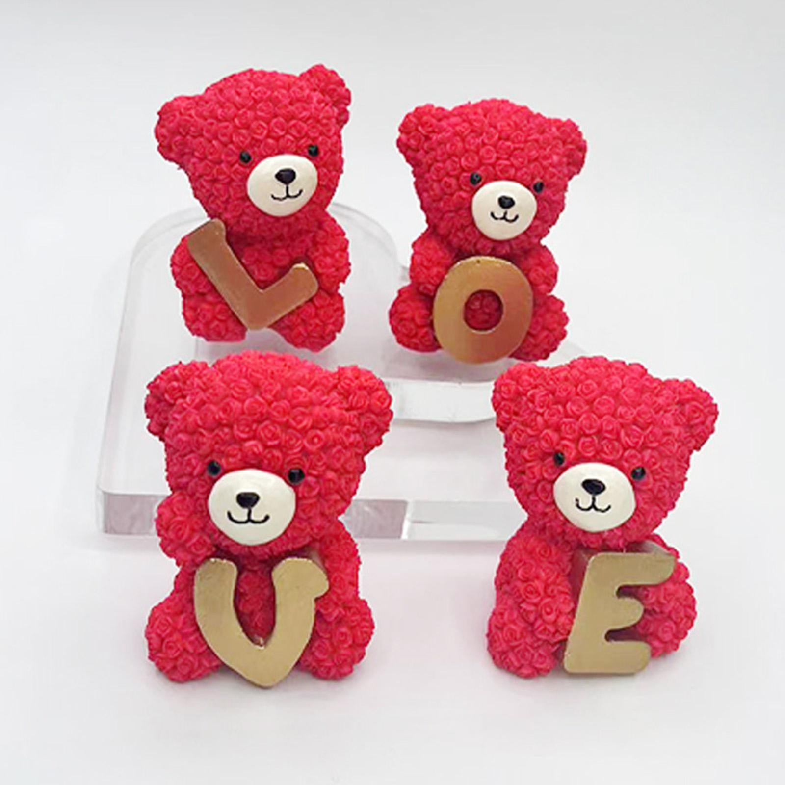 4 Pieces Rose Bear Love Ornament Rose Flower Bear for Anniversary Wife Girls
