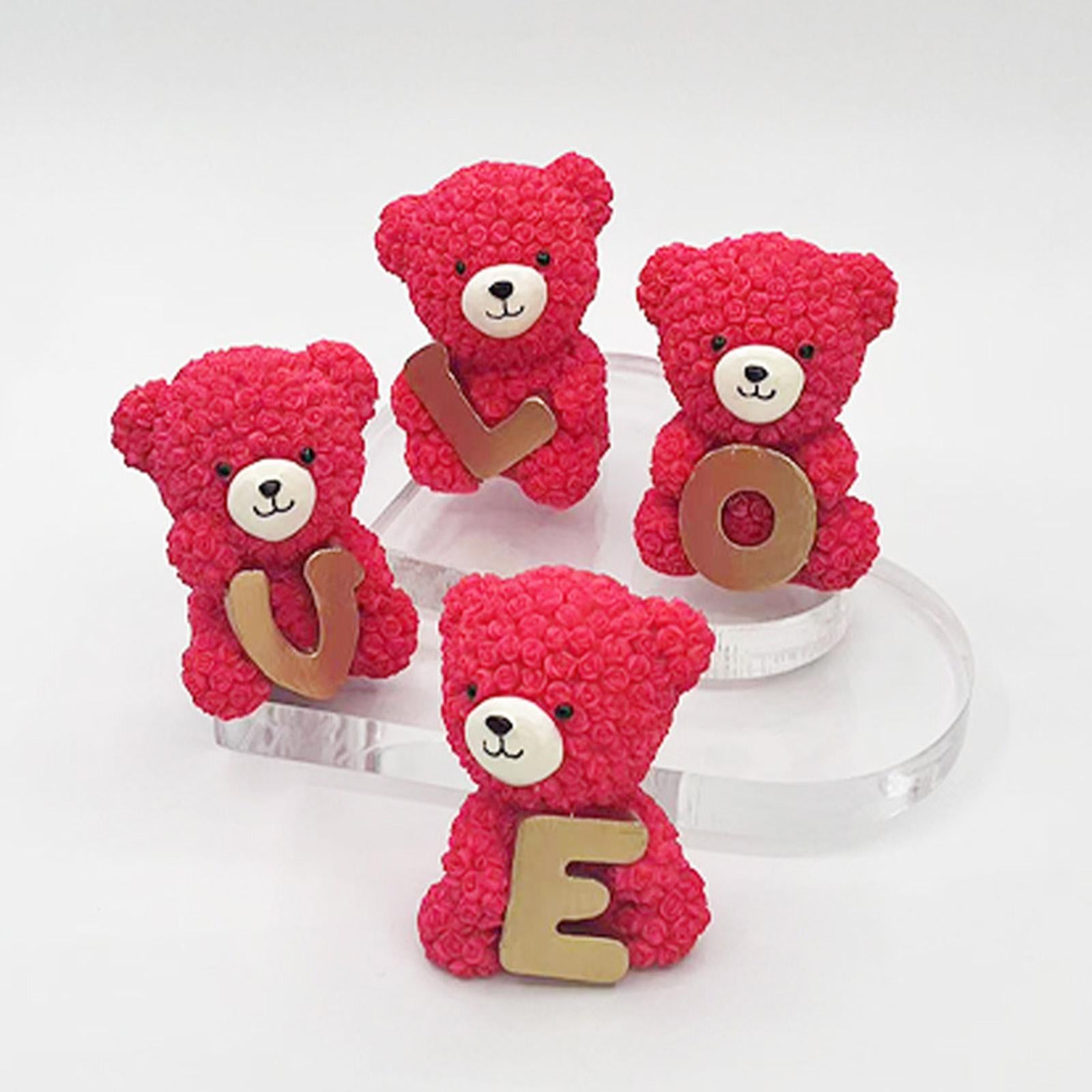 4 Pieces Rose Bear Love Ornament Rose Flower Bear for Anniversary Wife Girls