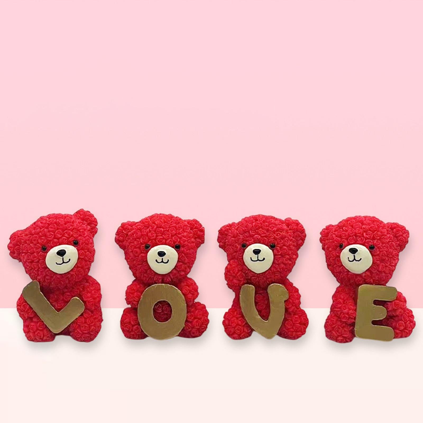 4 Pieces Rose Bear Love Ornament Rose Flower Bear for Anniversary Wife Girls