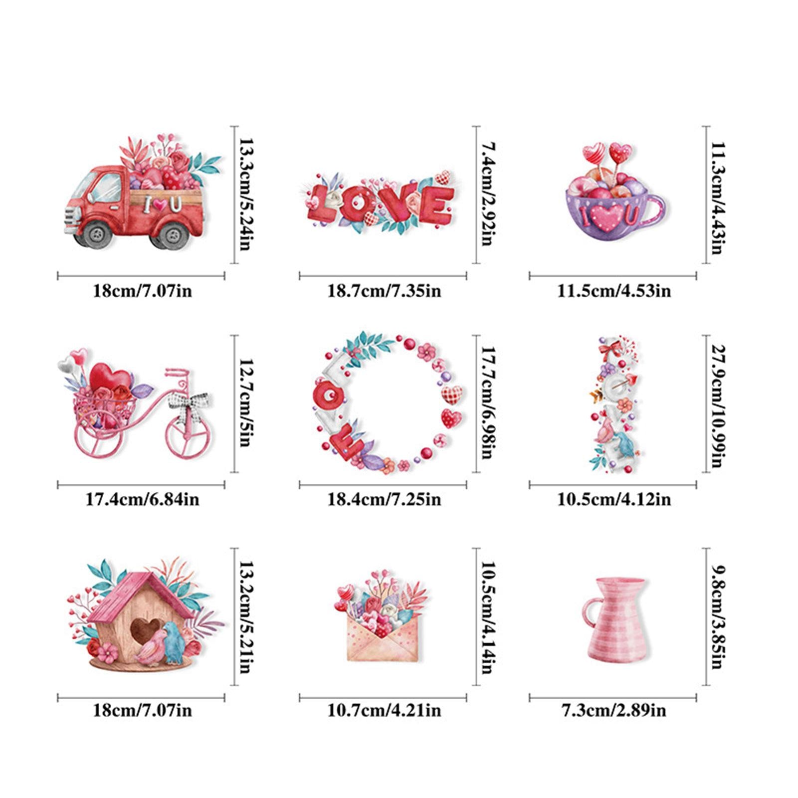 9 Pieces Valentine's Day Window Clings Heart Valentines Day Gifts for Office