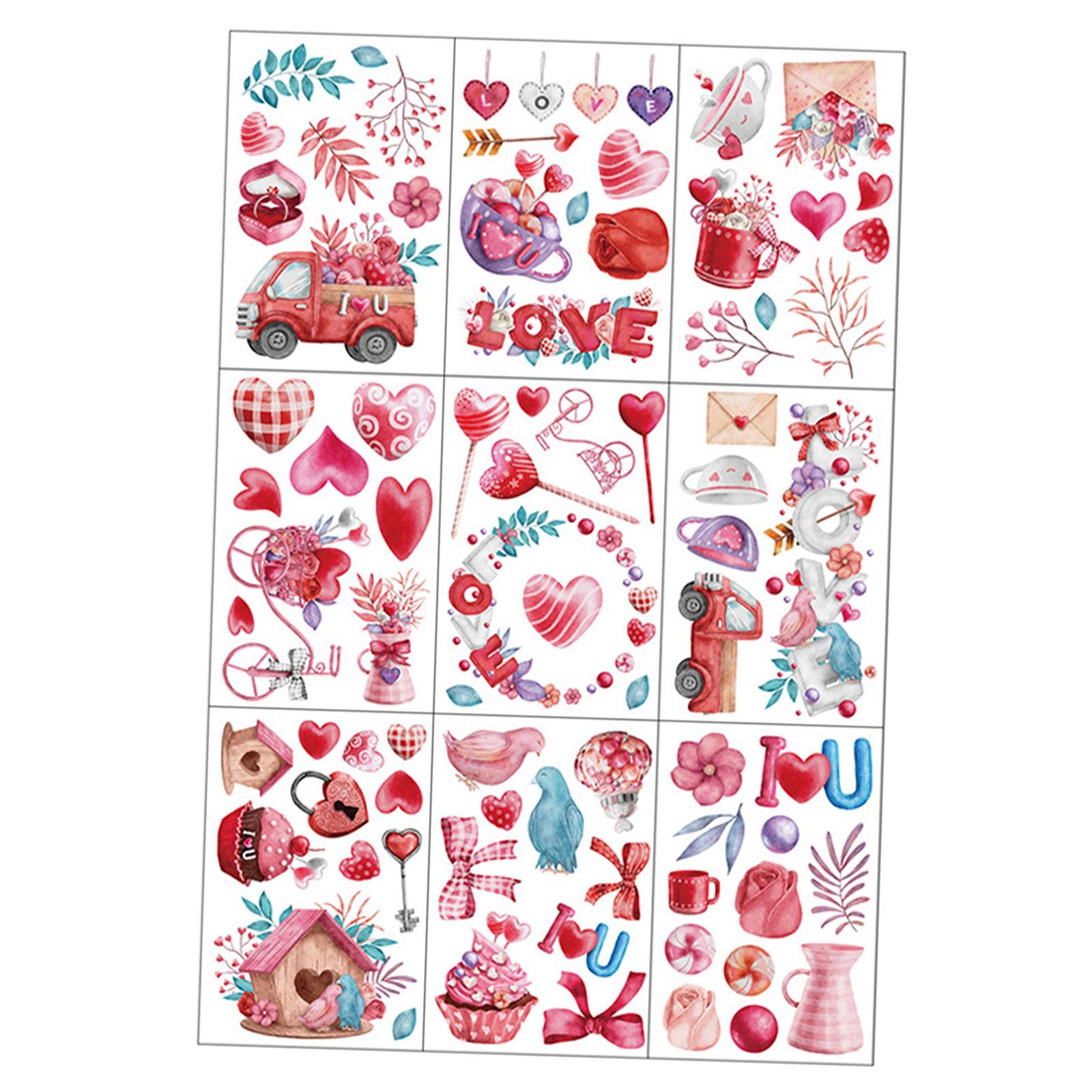 9 Pieces Valentine's Day Window Clings Heart Valentines Day Gifts for Office