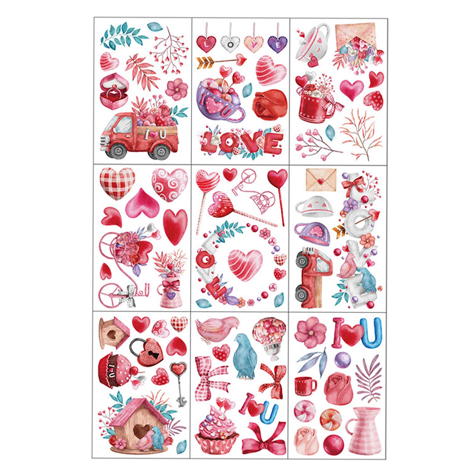 9 Pieces Valentine's Day Window Clings Heart Valentines Day Gifts for Office