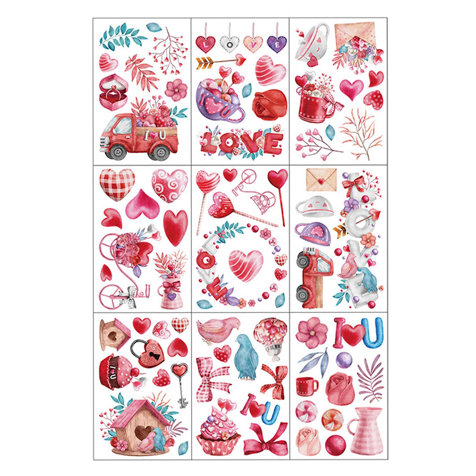9 Pieces Valentine's Day Window Clings Heart Valentines Day Gifts for Office