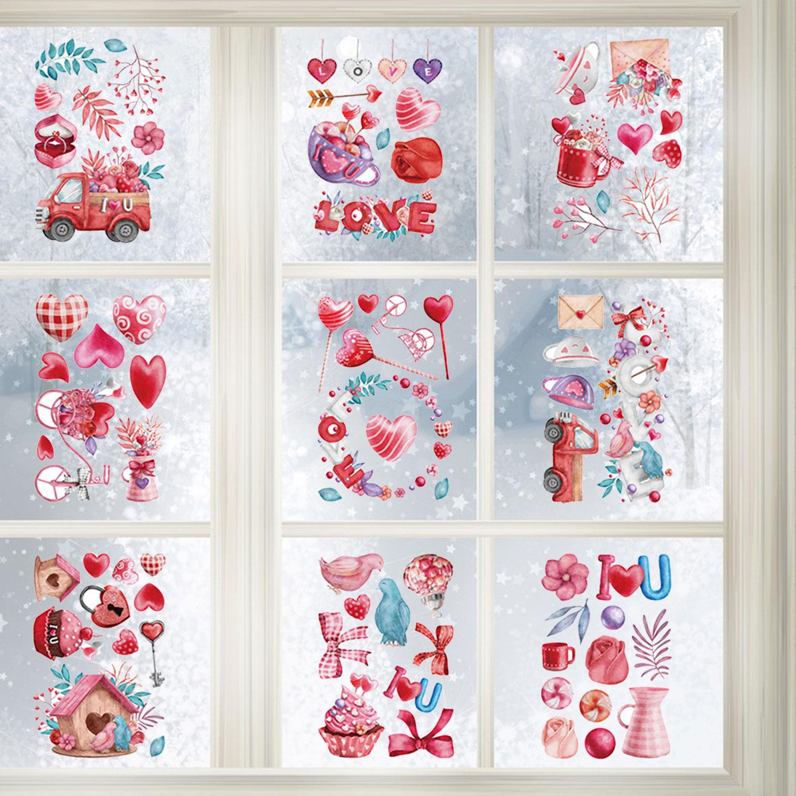 9 Pieces Valentine's Day Window Clings Heart Valentines Day Gifts for Office