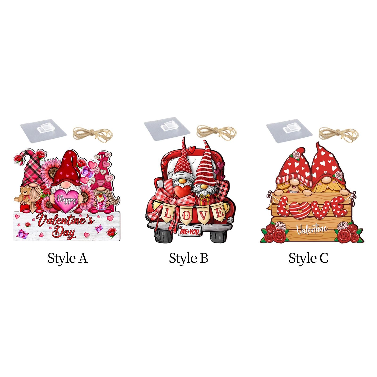 Valentine Gnome Door Sign Hanging Decoration for Window Valentine's Day Wall Style A