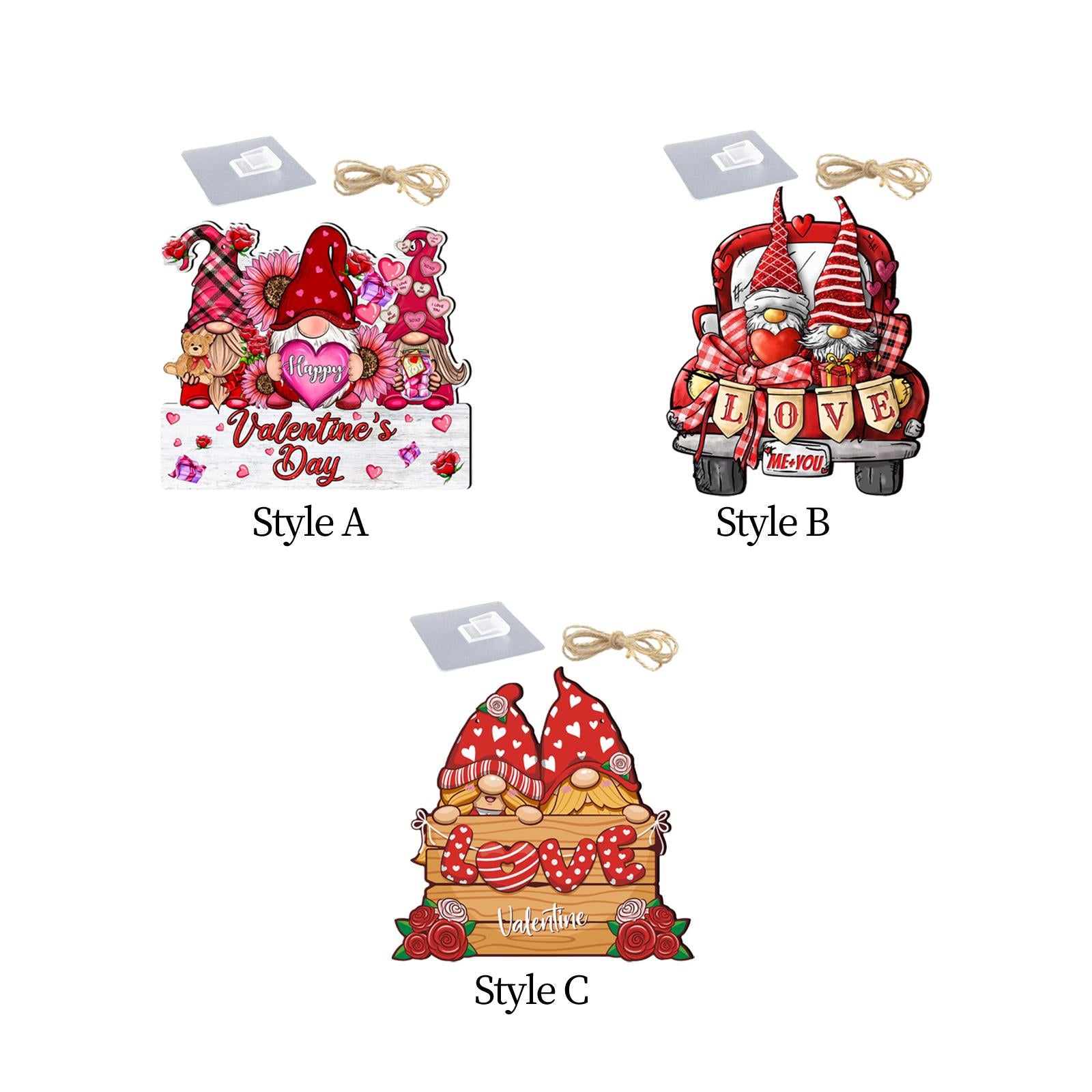 Valentine Gnome Door Sign Hanging Decoration for Window Valentine's Day Wall Style A