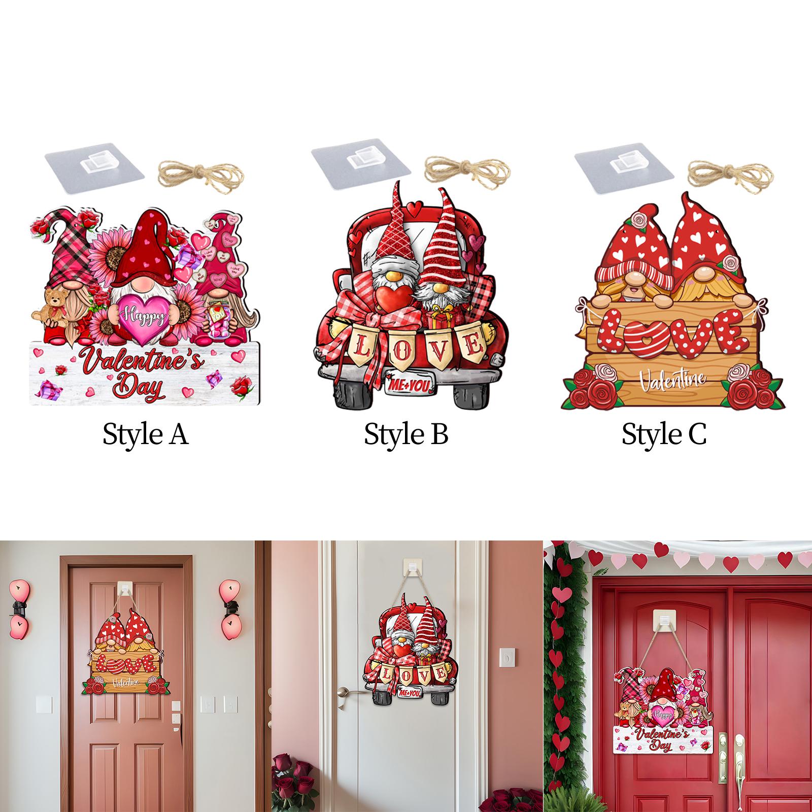 Valentine Gnome Door Sign Hanging Decoration for Window Valentine's Day Wall Style A
