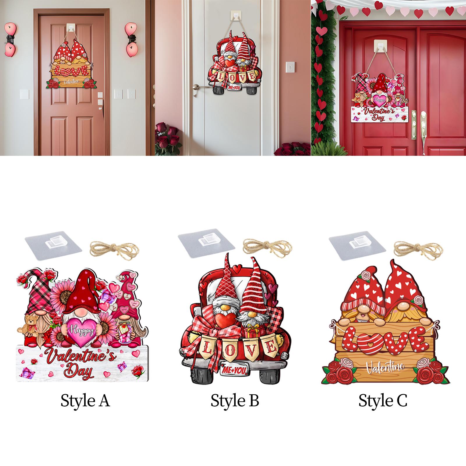 Valentine Gnome Door Sign Hanging Decoration for Window Valentine's Day Wall Style A