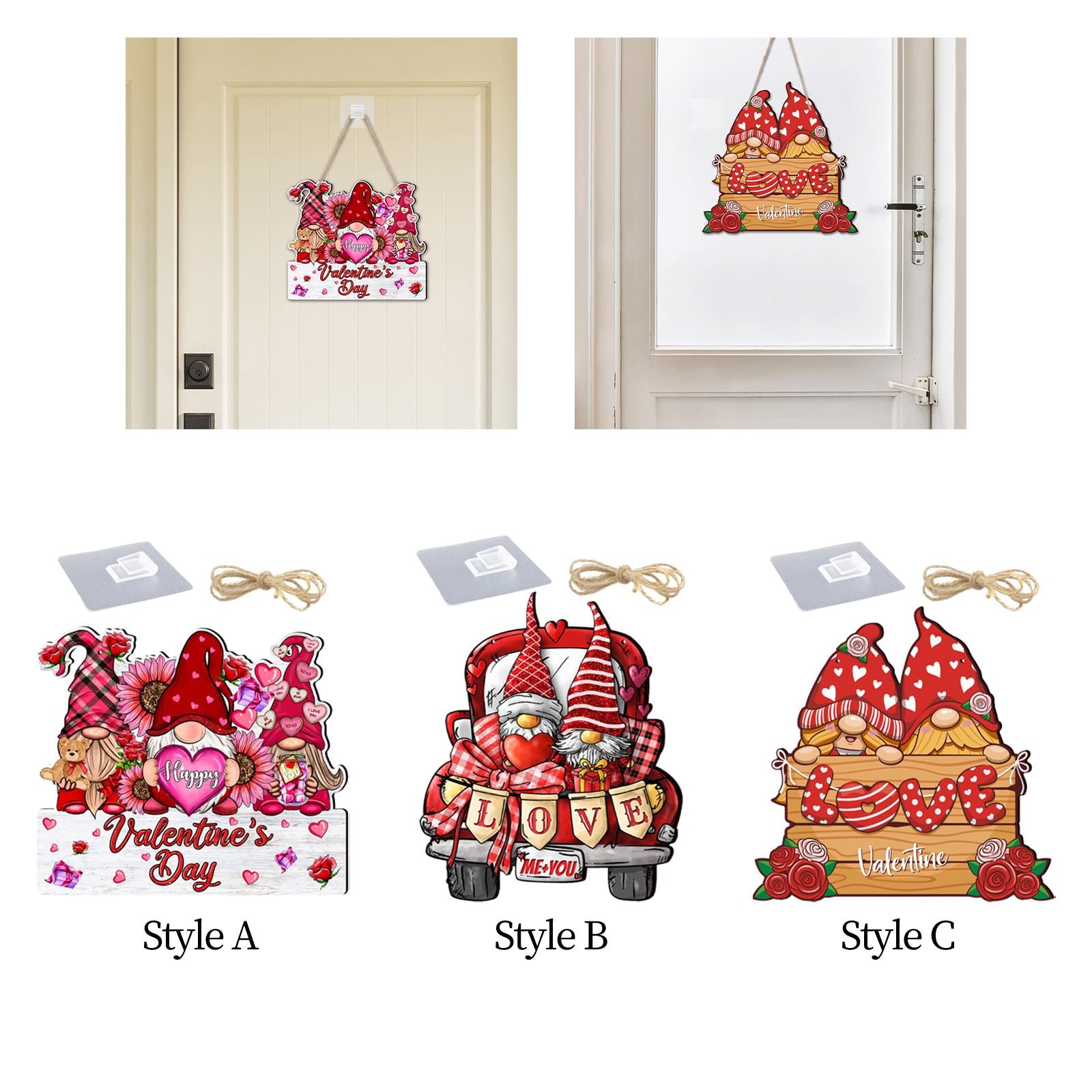 Valentine Gnome Door Sign Hanging Decoration for Window Valentine's Day Wall Style A