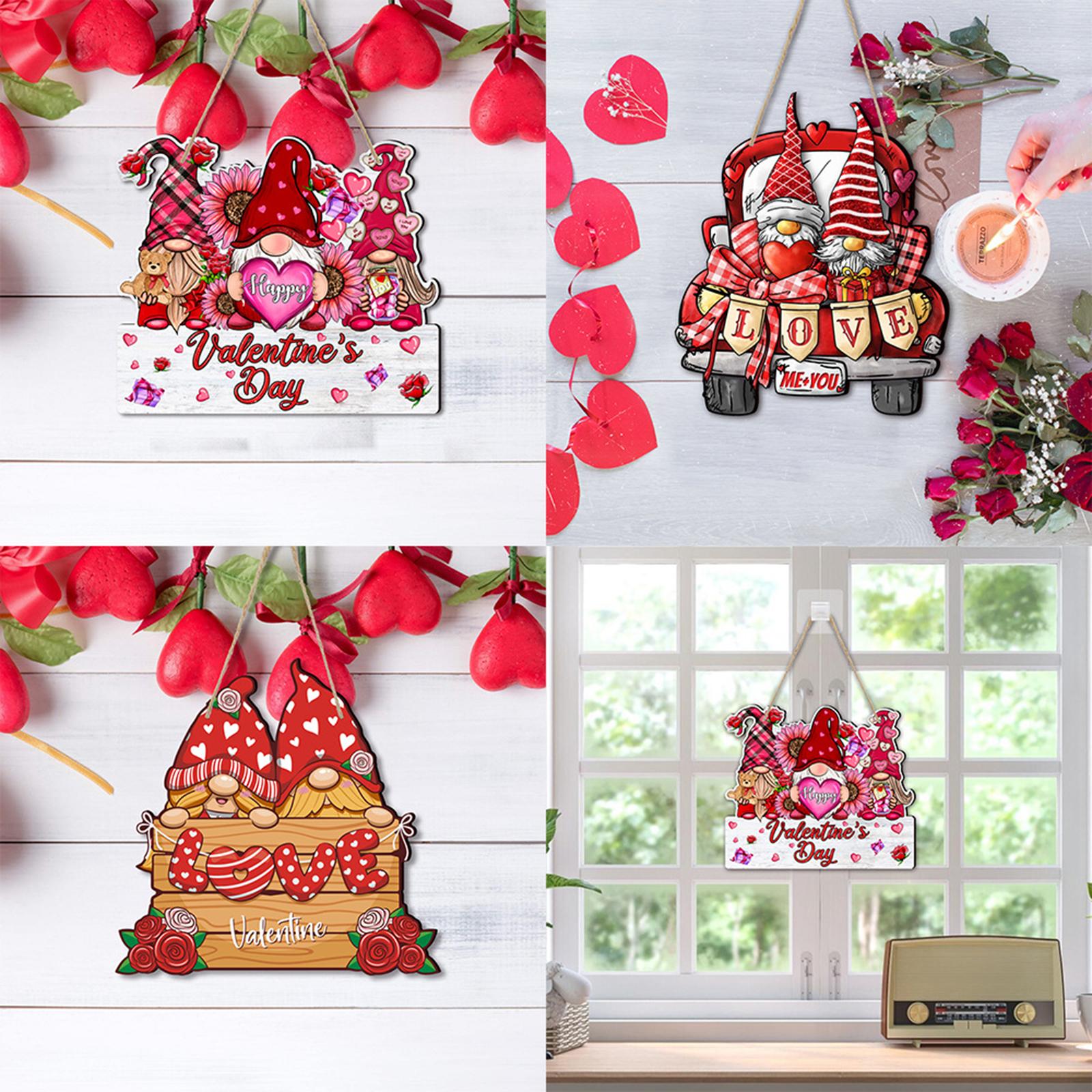 Valentine Gnome Door Sign Hanging Decoration for Window Valentine's Day Wall Style A