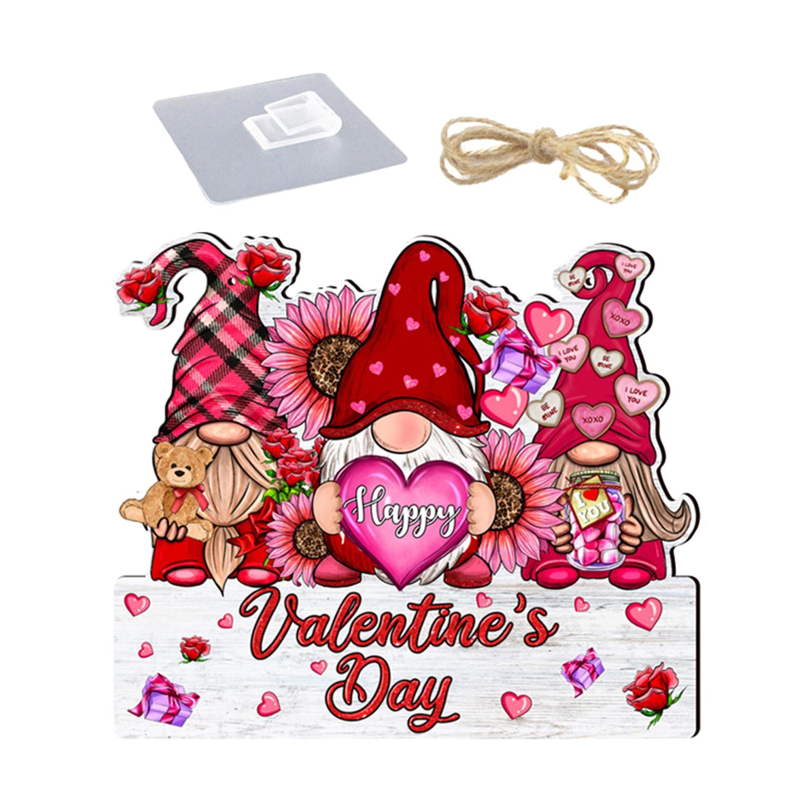 Valentine Gnome Door Sign Hanging Decoration for Window Valentine's Day Wall Style A