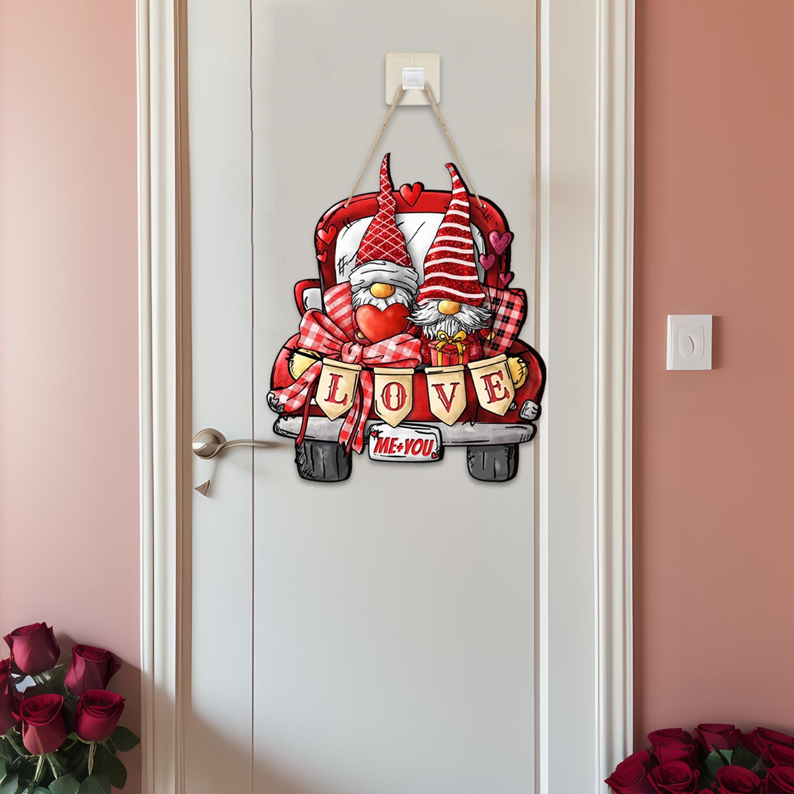 Valentine Gnome Door Sign Hanging Decoration for Window Valentine's Day Wall Style B