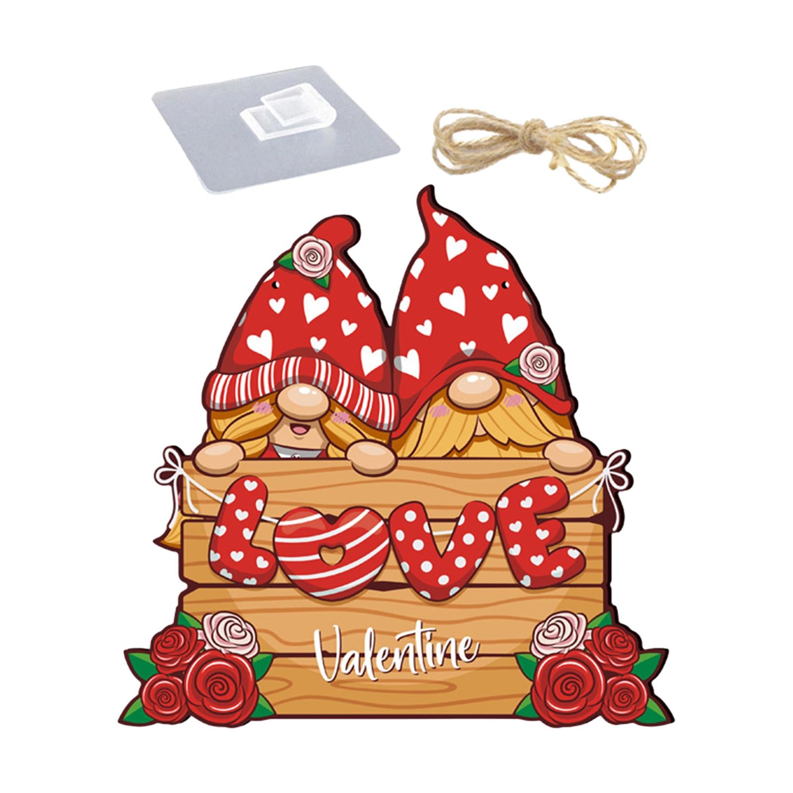 Valentine Gnome Door Sign Hanging Decoration for Window Valentine's Day Wall Style C