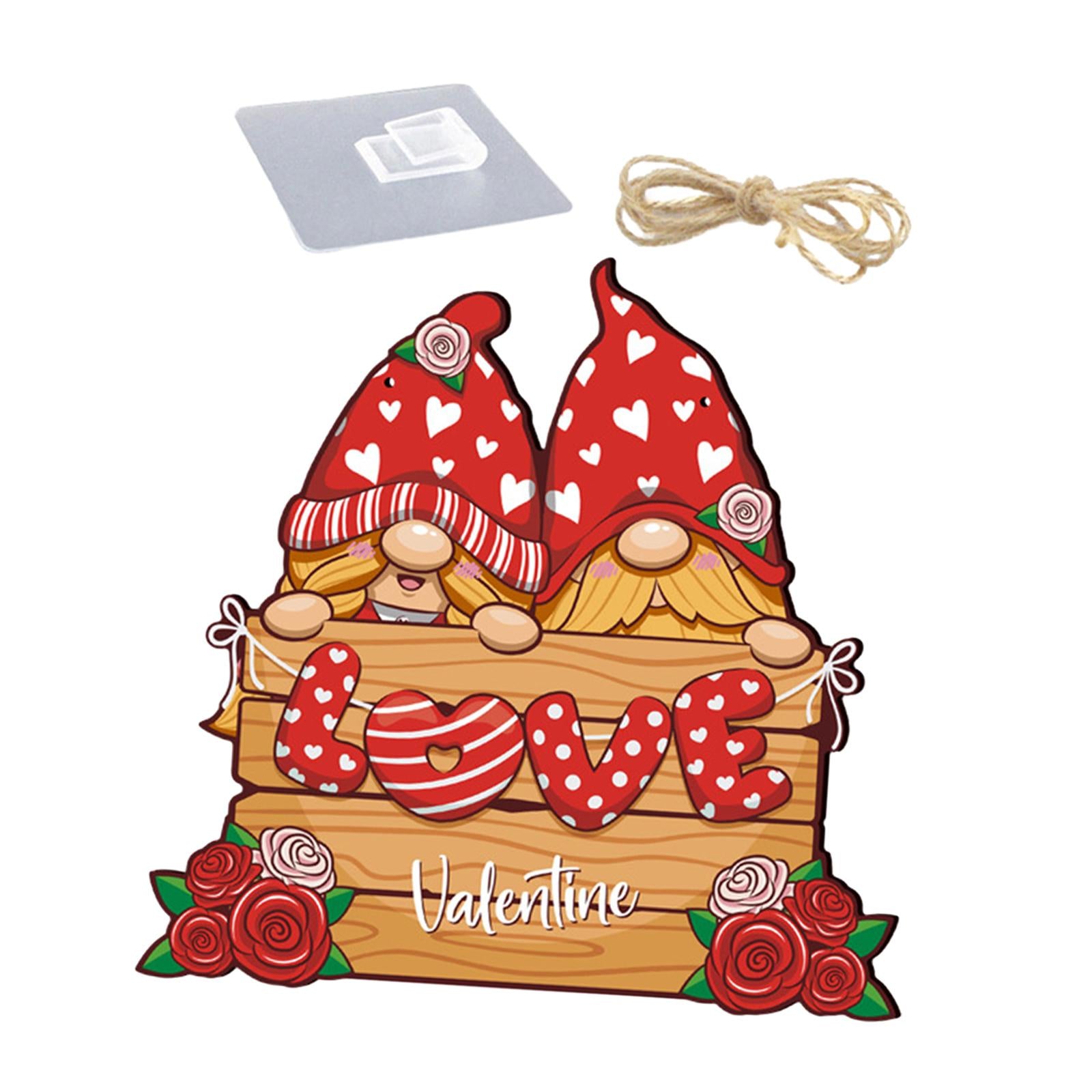 Valentine Gnome Door Sign Hanging Decoration for Window Valentine's Day Wall Style C