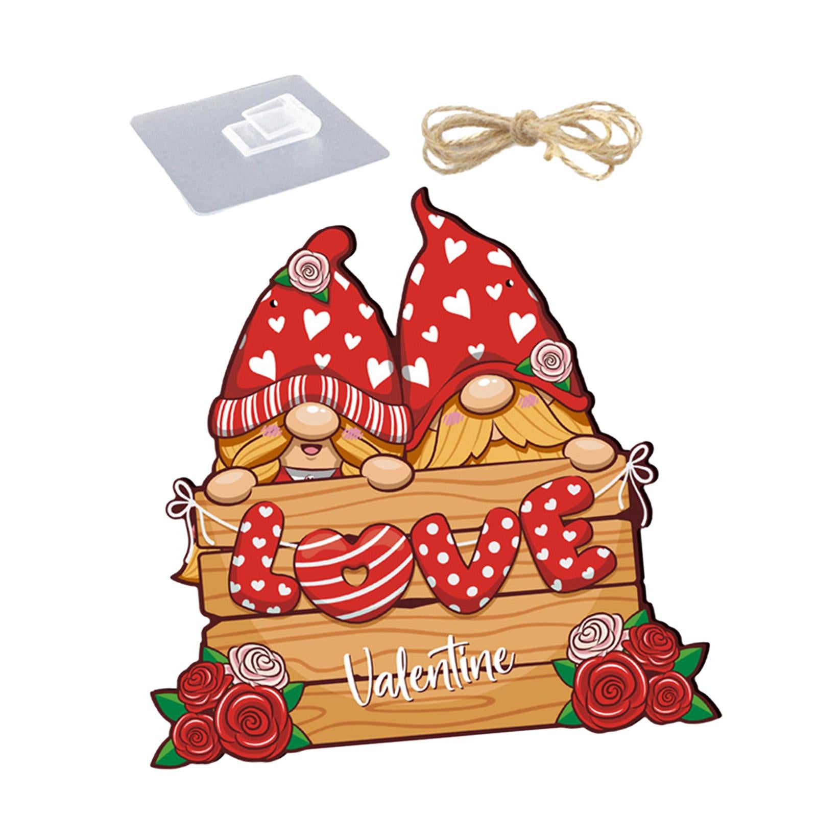 Valentine Gnome Door Sign Hanging Decoration for Window Valentine's Day Wall Style C