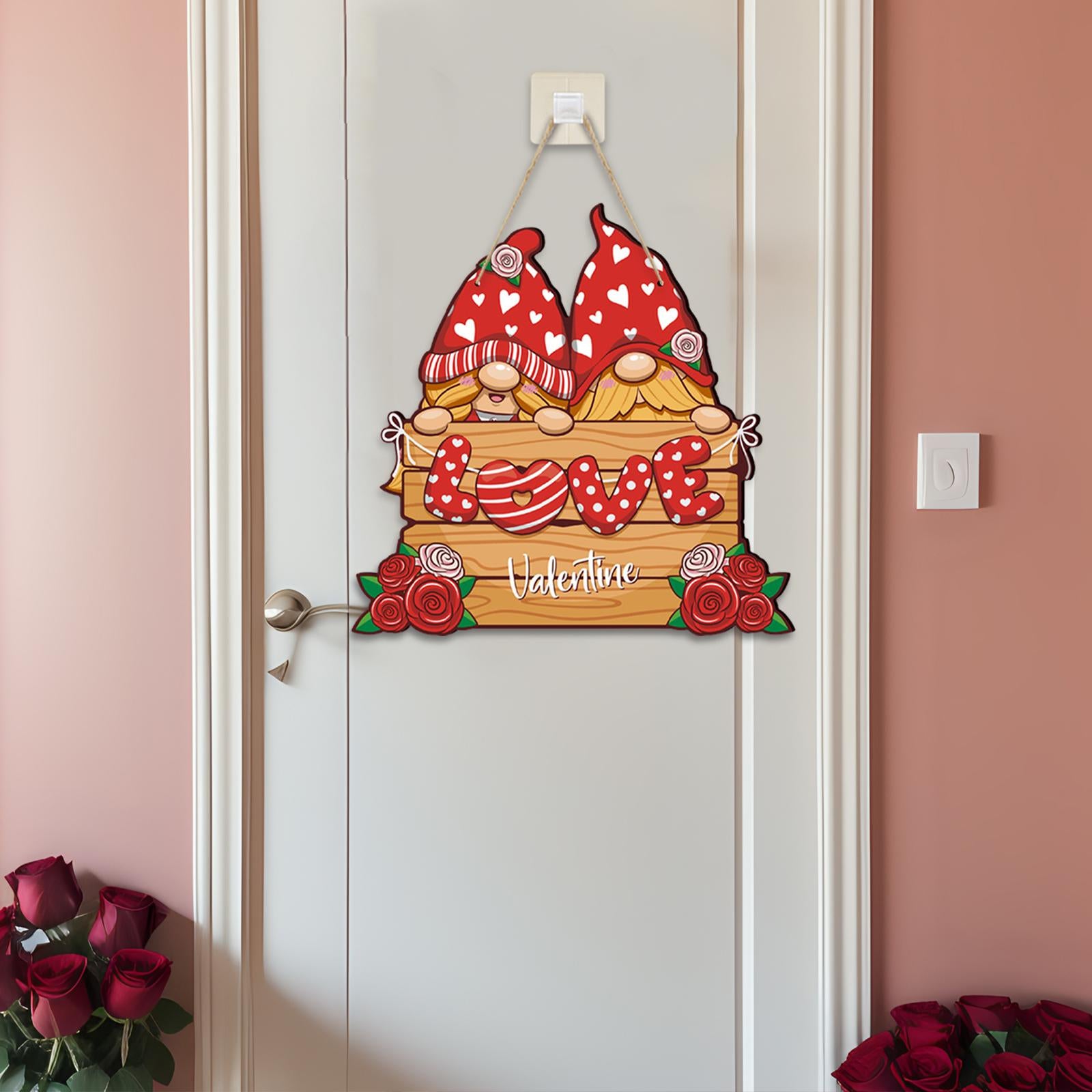 Valentine Gnome Door Sign Hanging Decoration for Window Valentine's Day Wall Style C