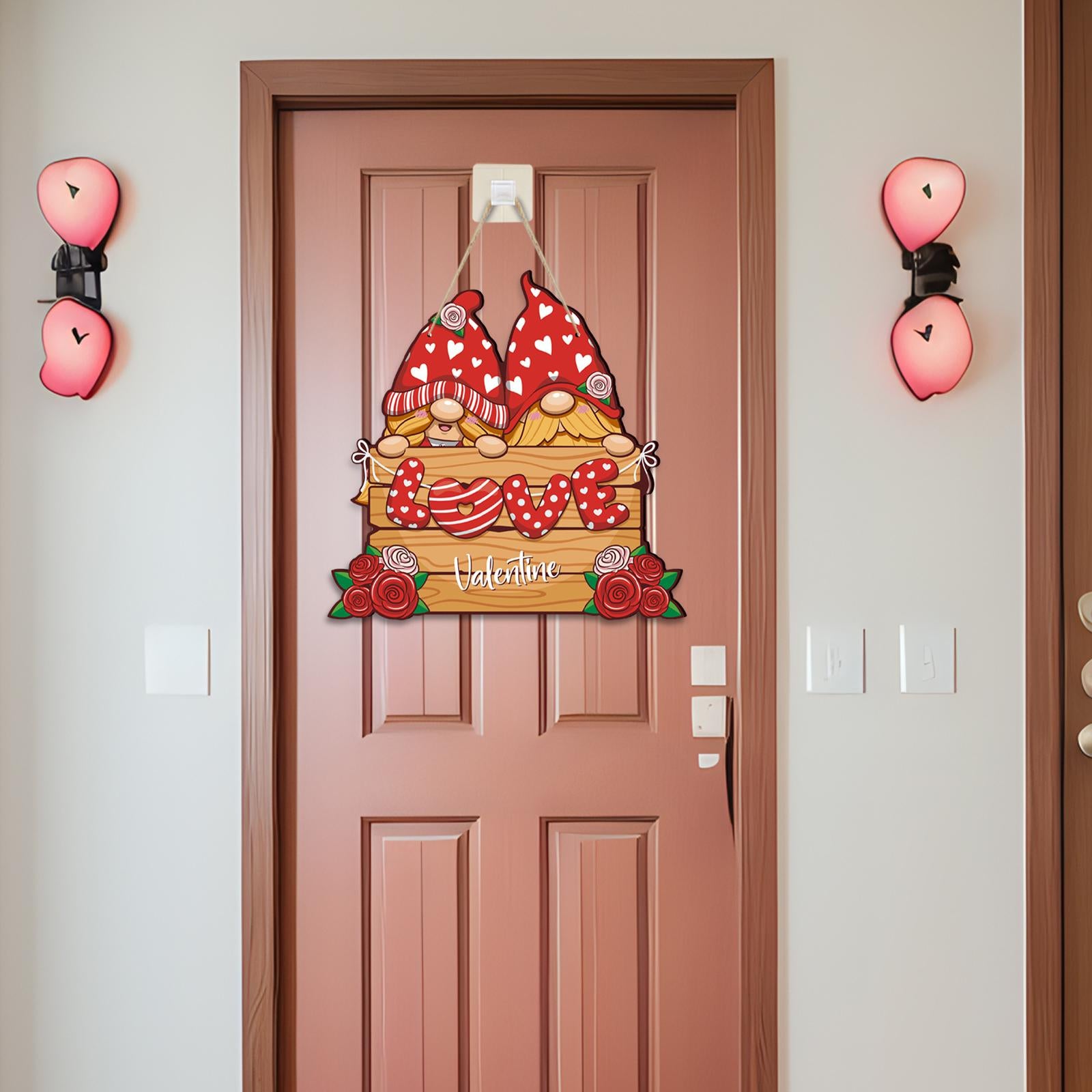 Valentine Gnome Door Sign Hanging Decoration for Window Valentine's Day Wall Style C