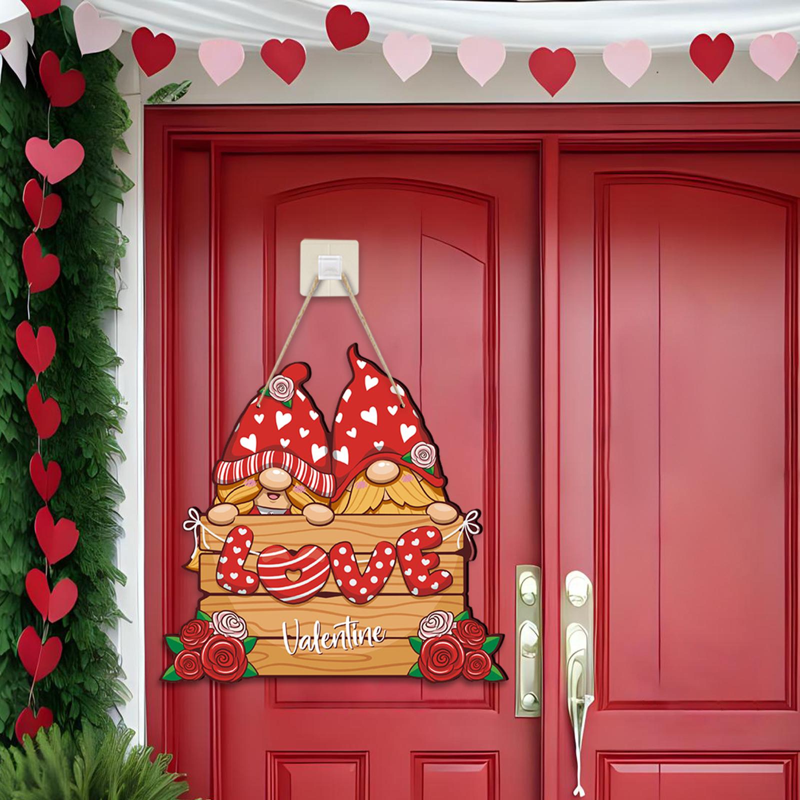 Valentine Gnome Door Sign Hanging Decoration for Window Valentine's Day Wall Style C