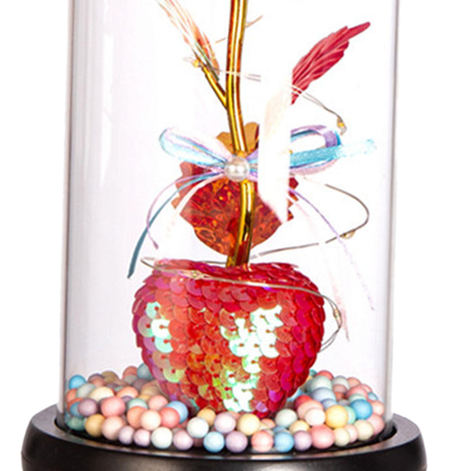 Glass Dome Artificial Flower Light up Flower Gift for Wedding Birthday Party Colorful Lamp