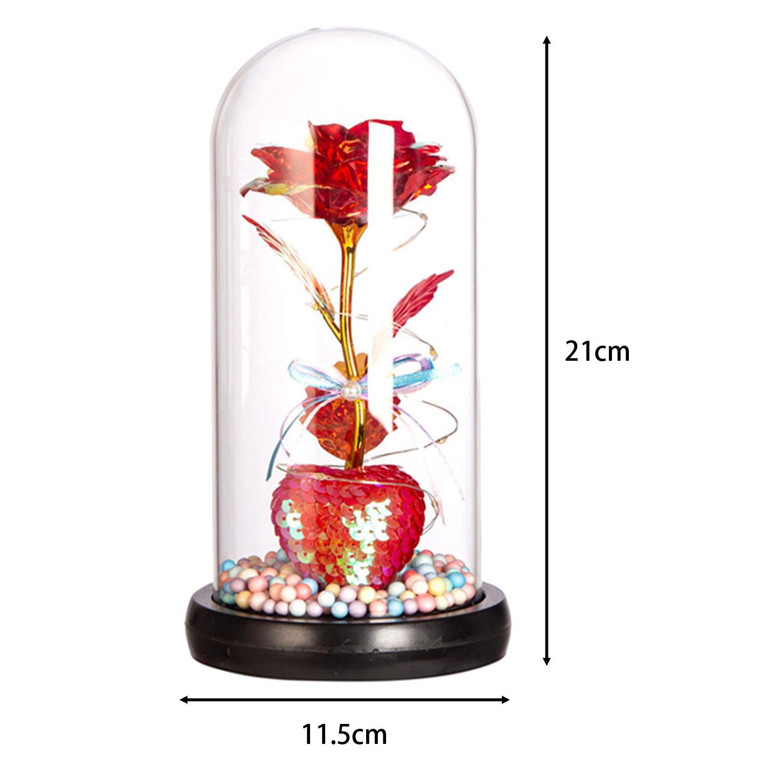 Glass Dome Artificial Flower Light up Flower Gift for Wedding Birthday Party Colorful Lamp
