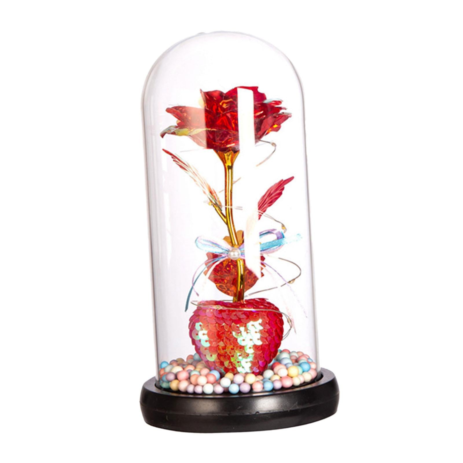 Glass Dome Artificial Flower Light up Flower Gift for Wedding Birthday Party Colorful Lamp