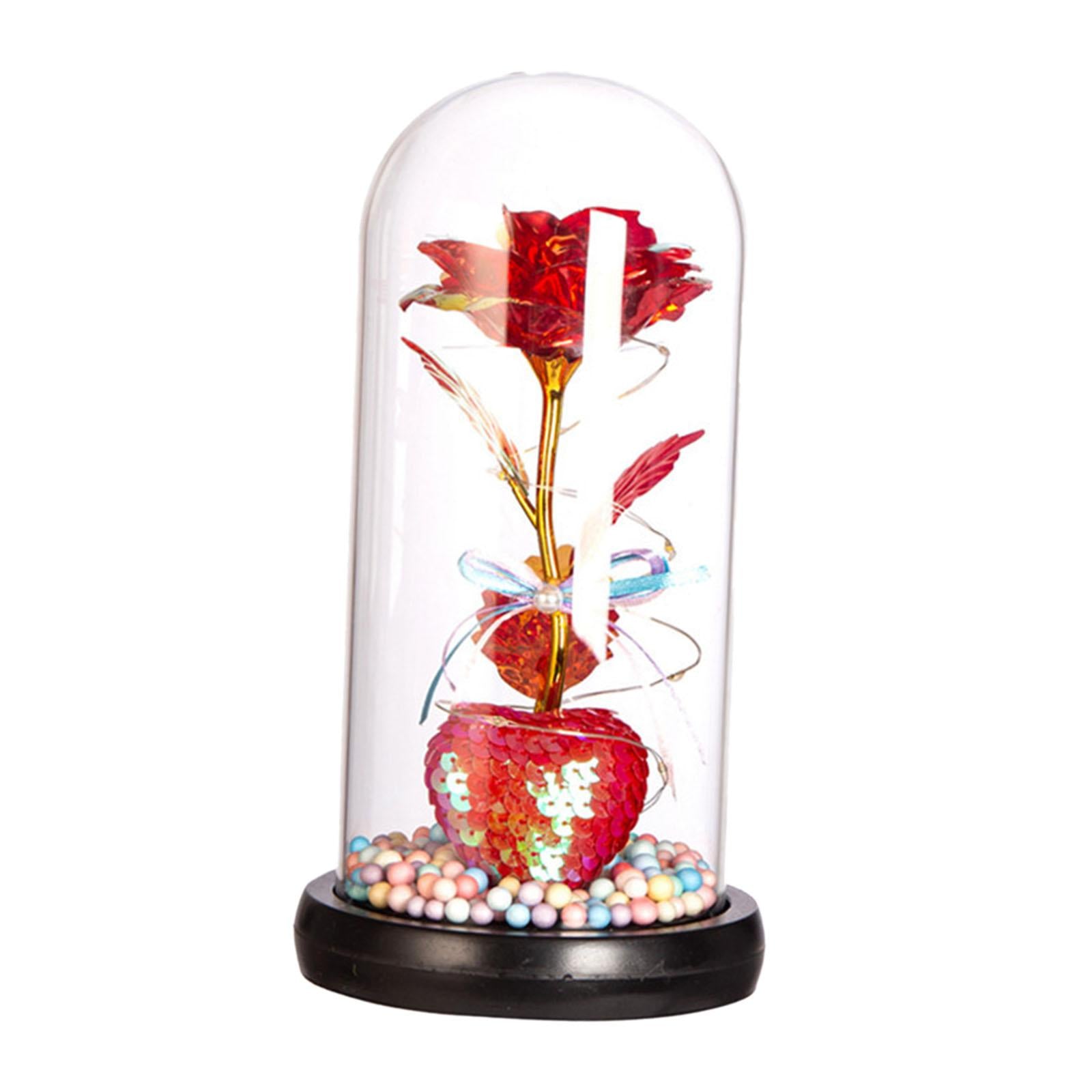 Glass Dome Artificial Flower Light up Flower Gift for Wedding Birthday Party Colorful Lamp