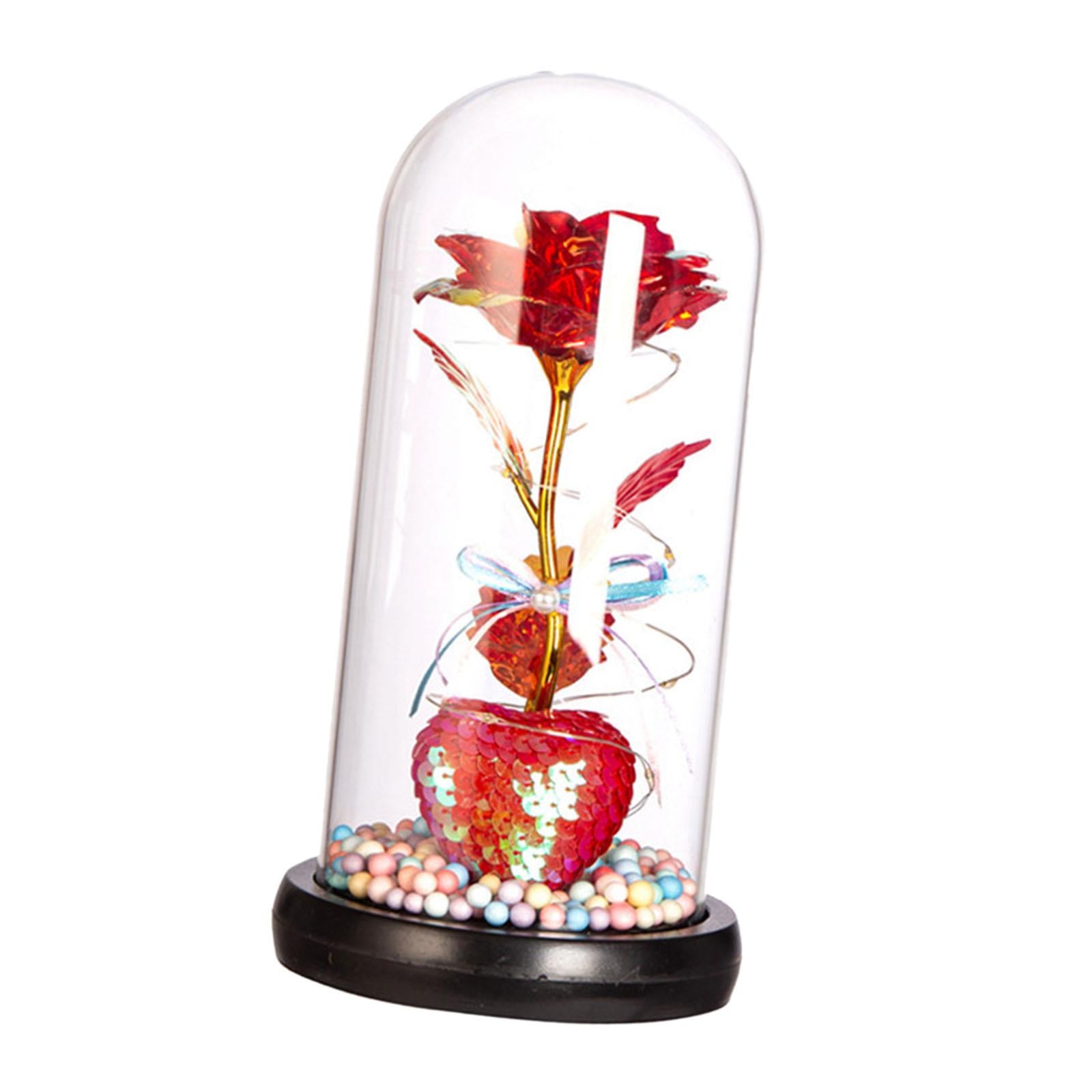 Glass Dome Artificial Flower Light up Flower Gift for Wedding Birthday Party Colorful Lamp