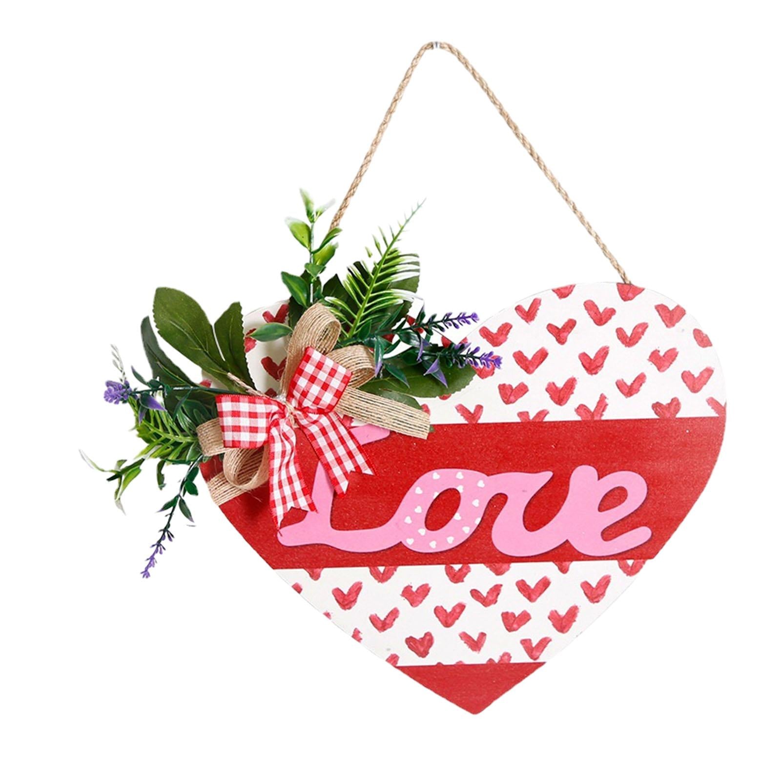 Wooden Hanging Sign Valentine's Day Decoration Heart Shape for Festival Wall Style B