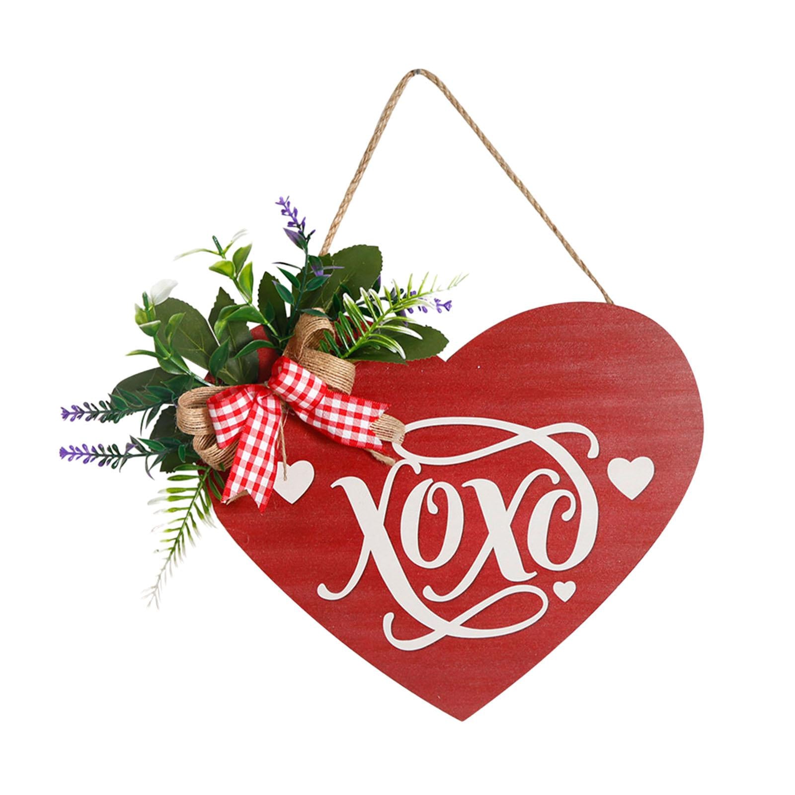 Wooden Hanging Sign Valentine's Day Decoration Heart Shape for Festival Wall Style C