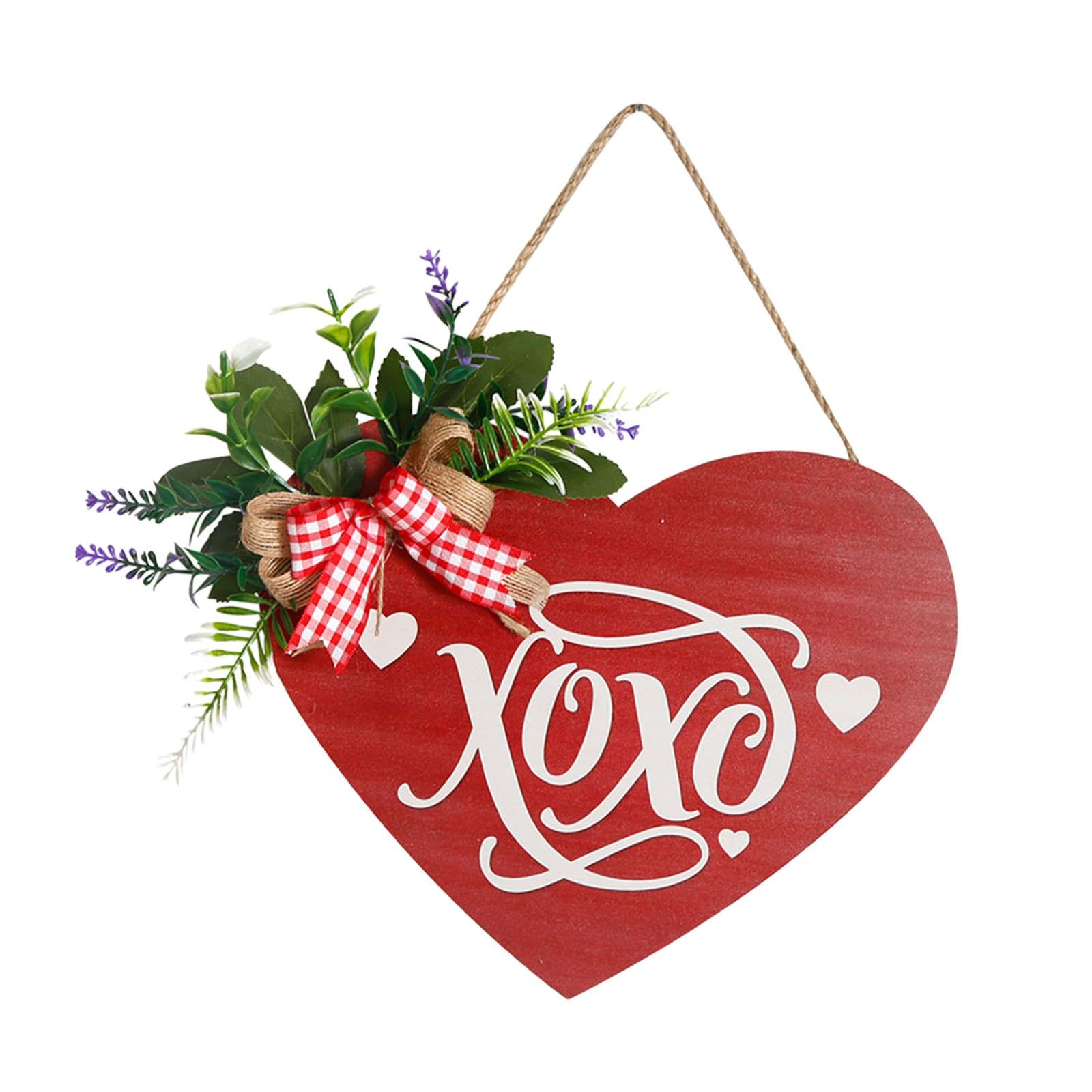 Wooden Hanging Sign Valentine's Day Decoration Heart Shape for Festival Wall Style C