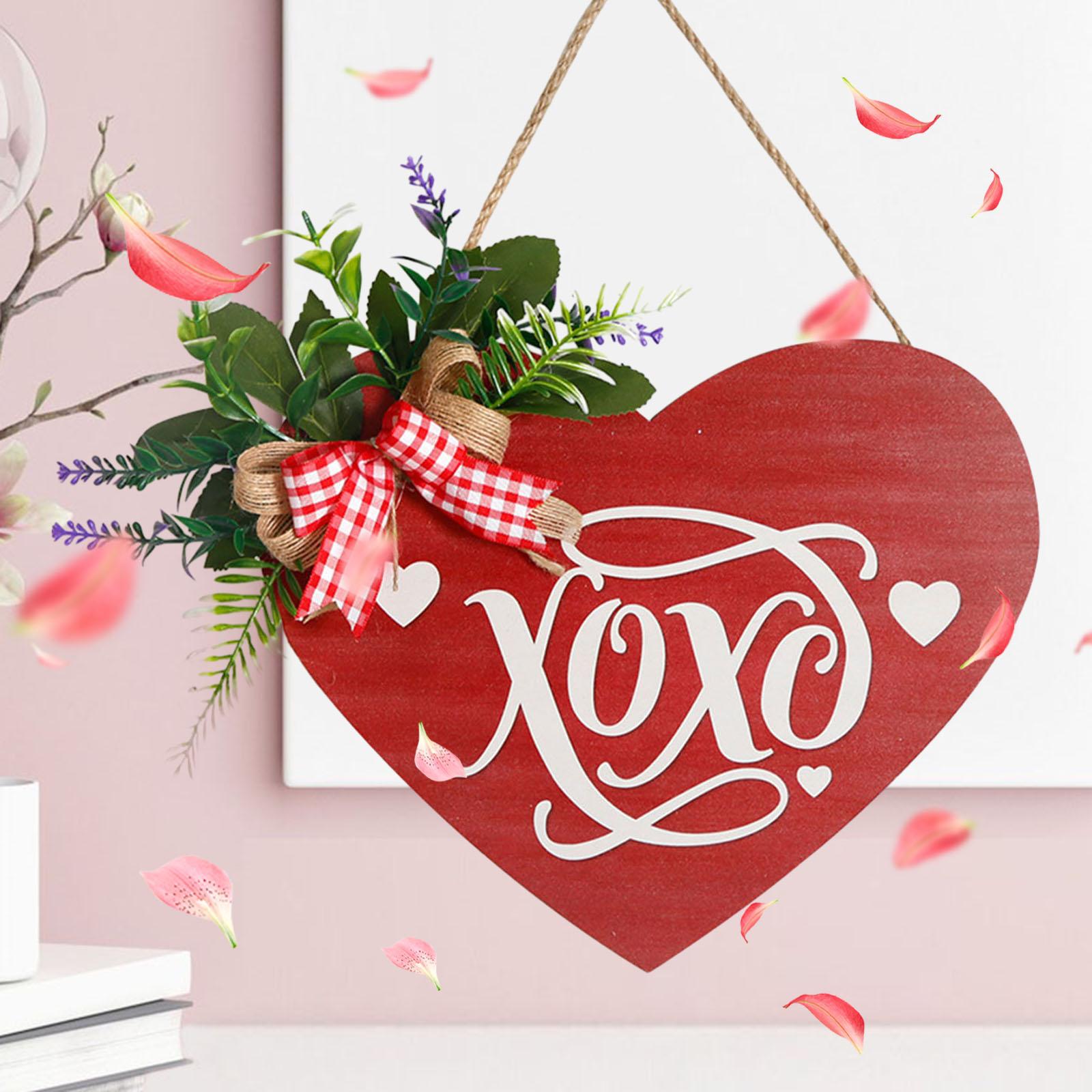 Wooden Hanging Sign Valentine's Day Decoration Heart Shape for Festival Wall Style C