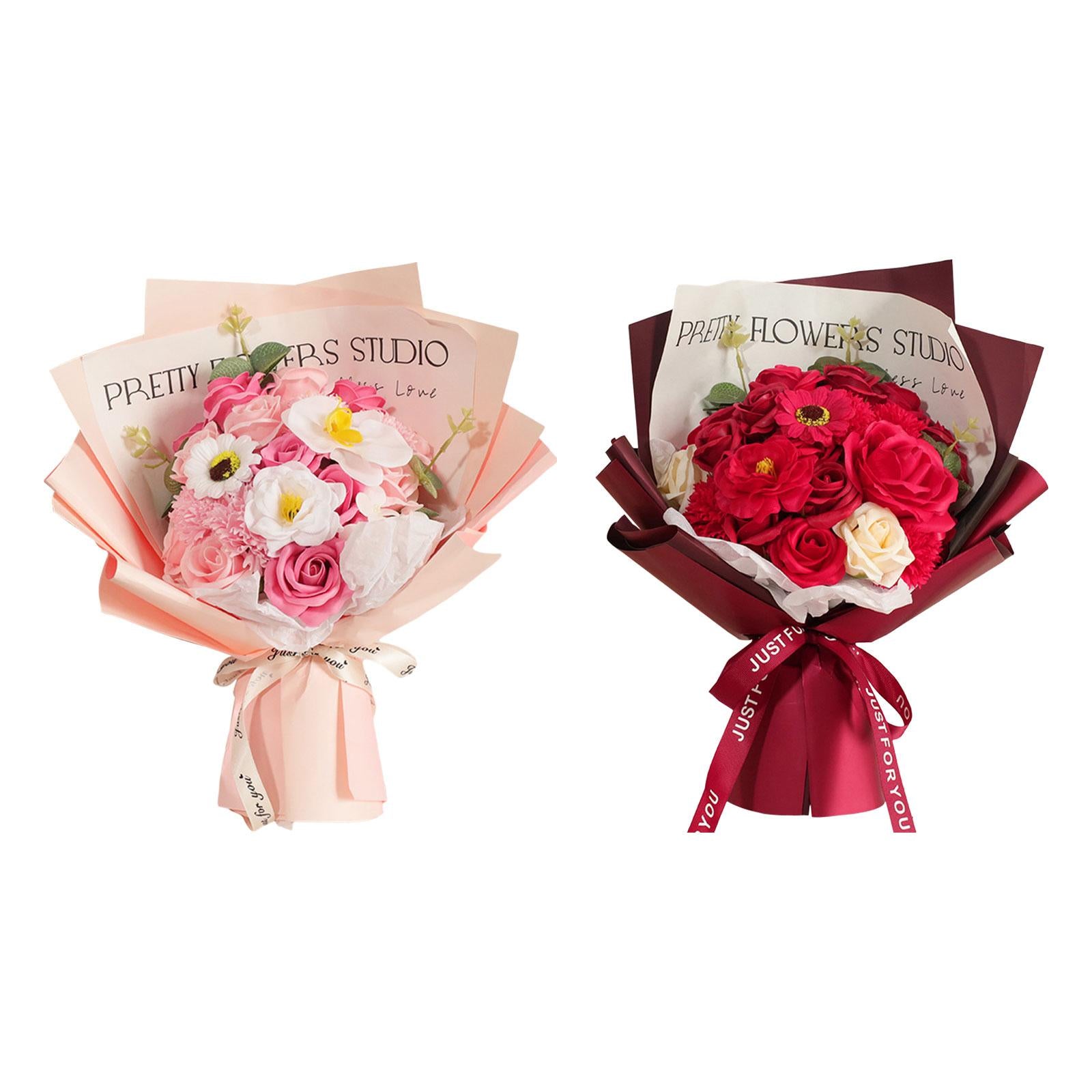 Flower Bouquet Elegant Soap Rose Flower for Mother's Day Engagement Ceremony Pink
