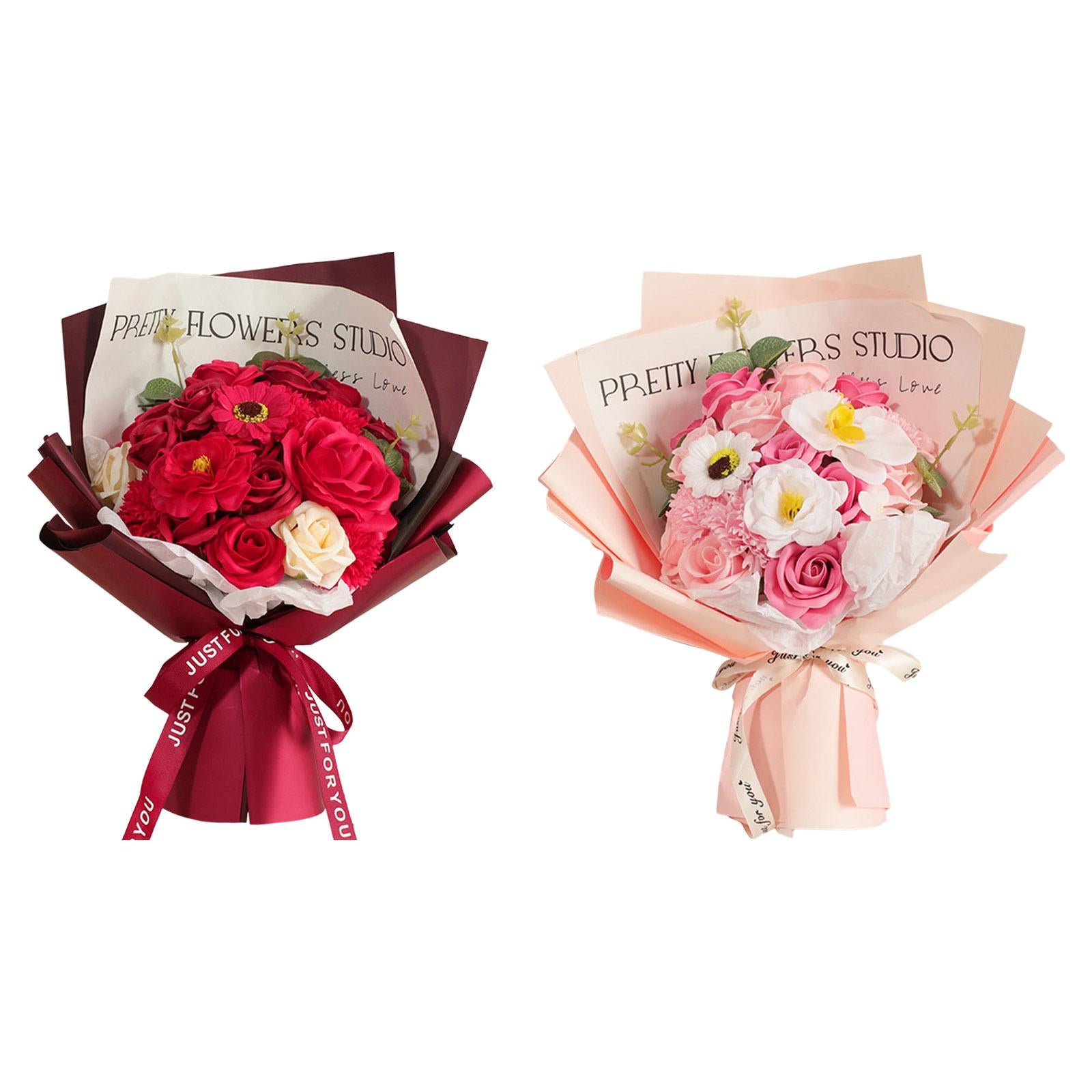 Flower Bouquet Elegant Soap Rose Flower for Mother's Day Engagement Ceremony Pink