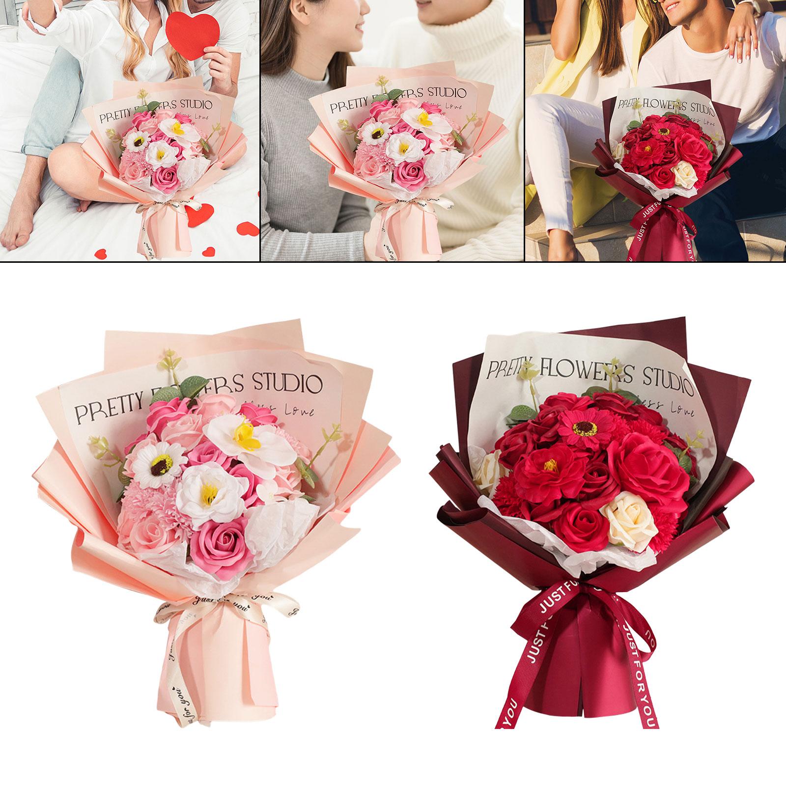 Flower Bouquet Elegant Soap Rose Flower for Mother's Day Engagement Ceremony Pink