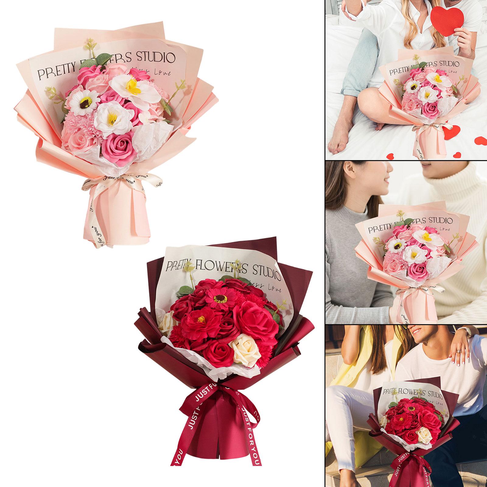 Flower Bouquet Elegant Soap Rose Flower for Mother's Day Engagement Ceremony Pink
