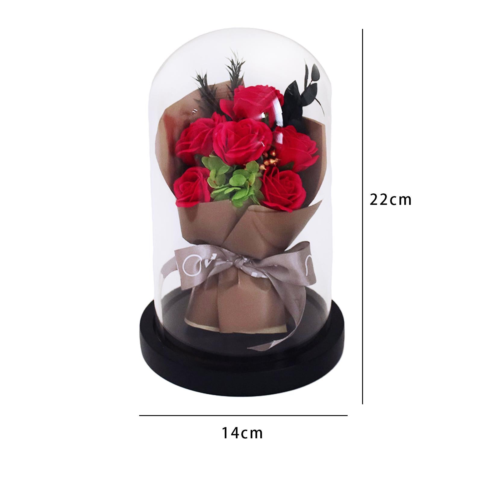 Glass Dome Artificial Flower Valentines Day Decor for Wedding Mother Day Mom Red