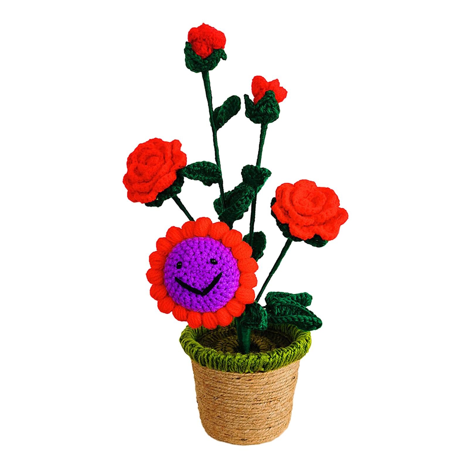 Crochet Potted Flower Eternal Blessing Handcrafted for Bathroom Desk Outdoor rose Sunflower