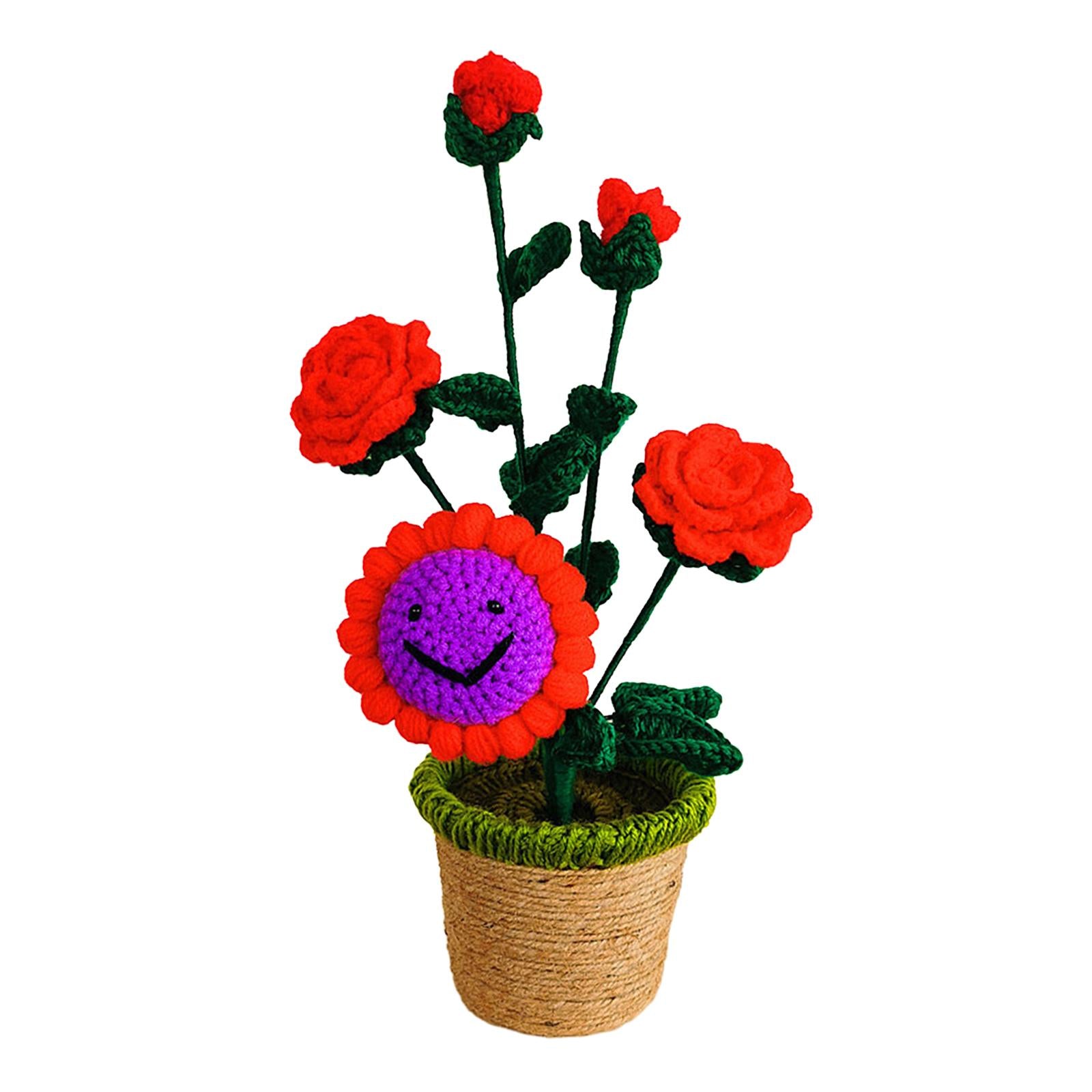 Crochet Potted Flower Eternal Blessing Handcrafted for Bathroom Desk Outdoor rose Sunflower