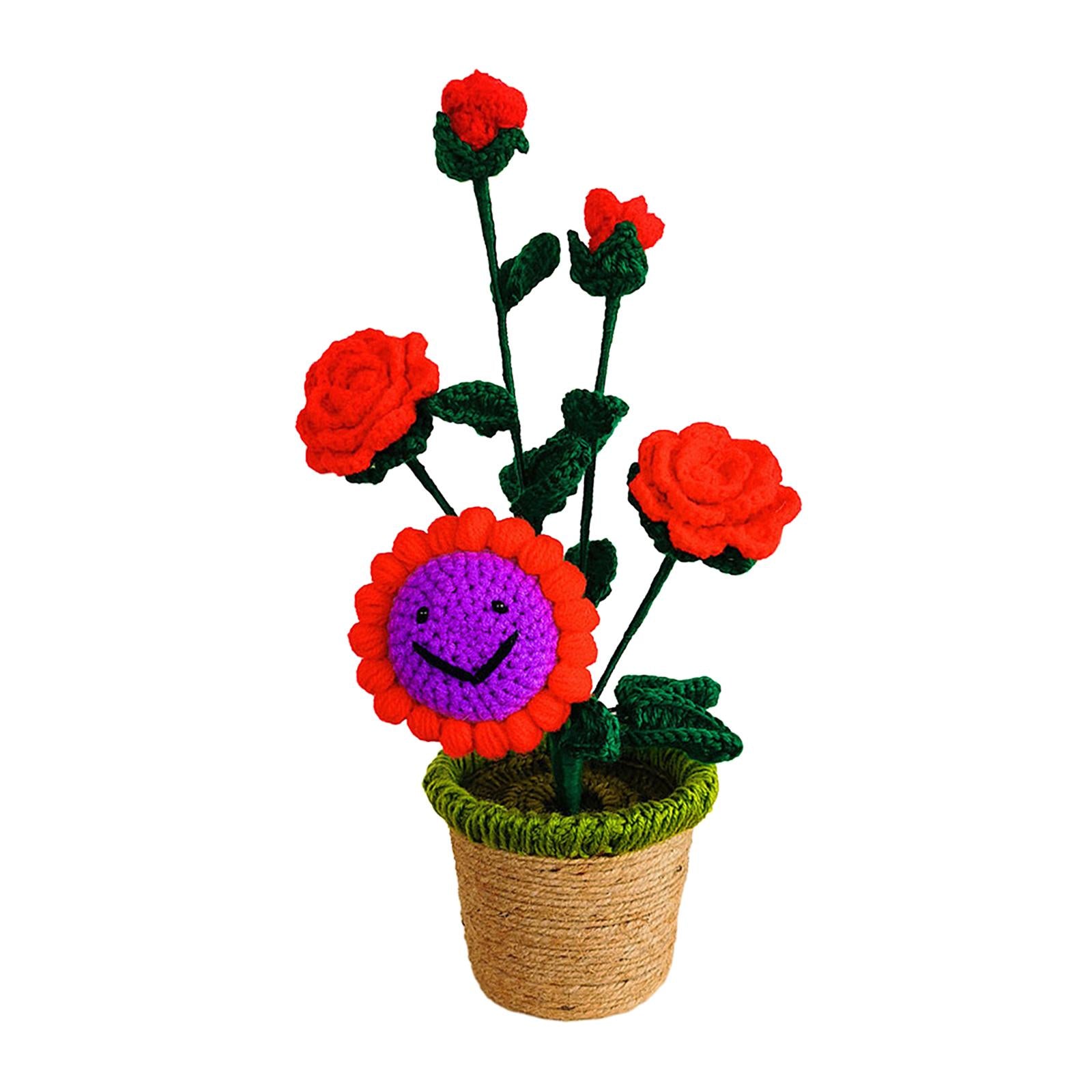 Crochet Potted Flower Eternal Blessing Handcrafted for Bathroom Desk Outdoor rose Sunflower