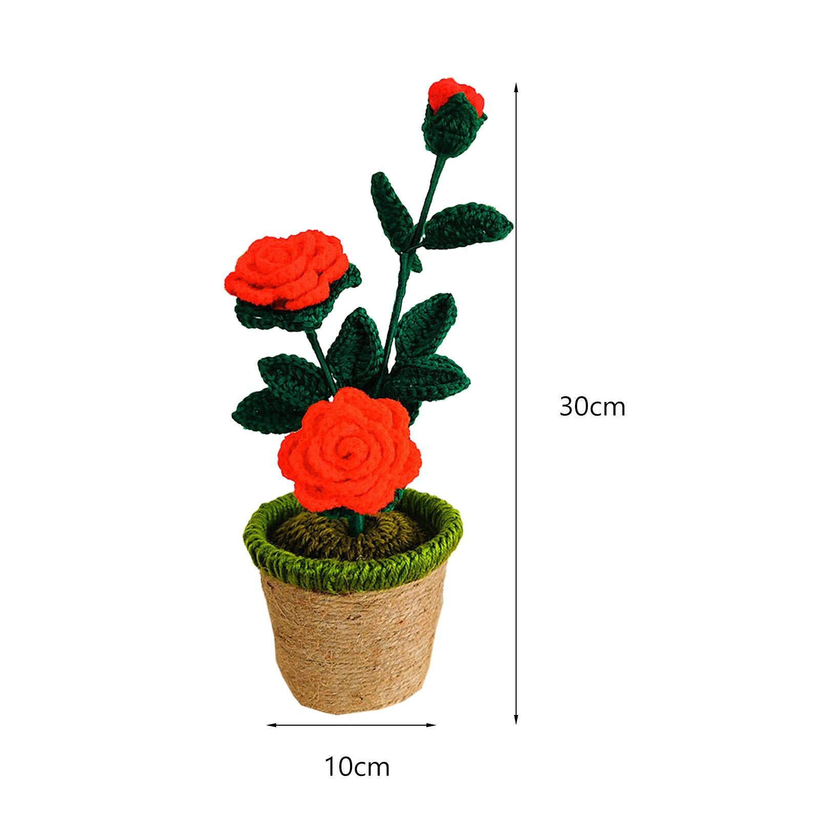 Crochet Potted Flower Eternal Blessing Handcrafted for Bathroom Desk Outdoor 3 rose