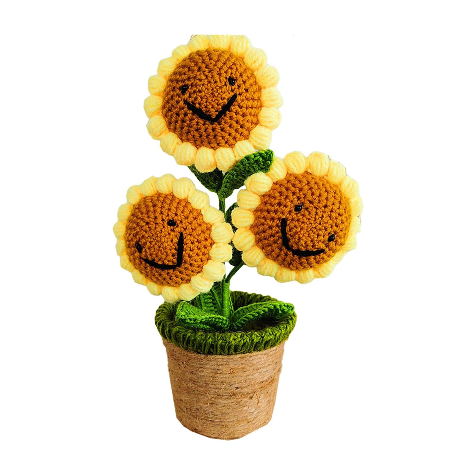 Crochet Potted Flower Eternal Blessing Handcrafted for Bathroom Desk Outdoor 3 Sunflower